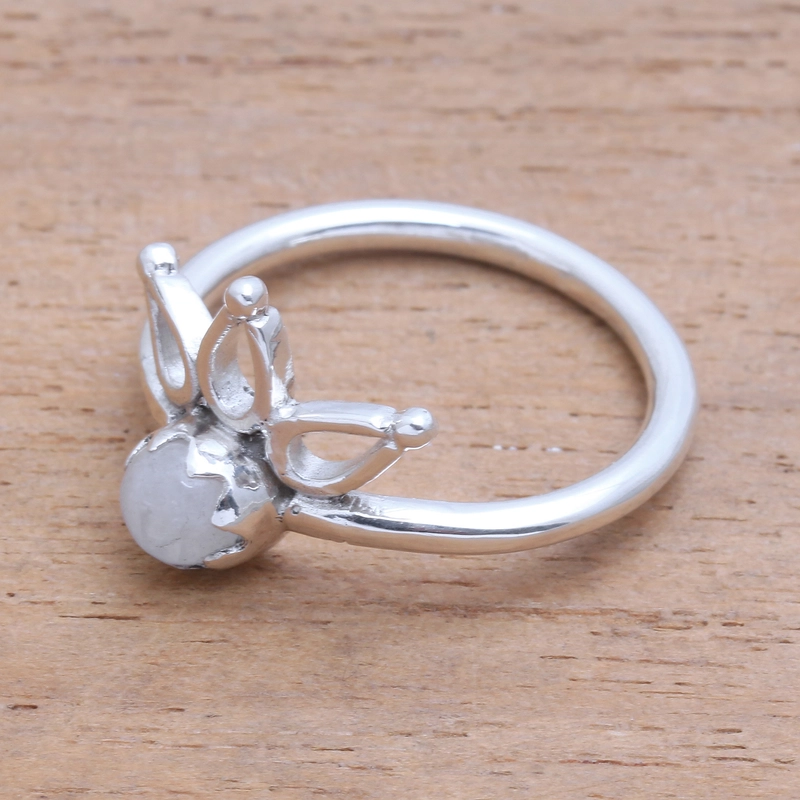Lotus Design Regenbogenmondstein-Ring Handgefertigt 925 Sterling Silber Geschenk für Sie & Mama