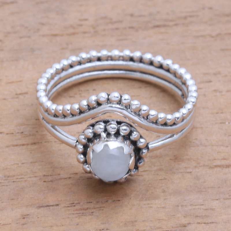 Handgemachter Dot Regenbogen-Mondstein-Ring 925 Sterling Silber Geschenk Für Sie & Mama