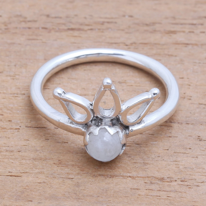 Lotus Design Regenbogenmondstein-Ring Handgefertigt 925 Sterling Silber Geschenk für Sie & Mama