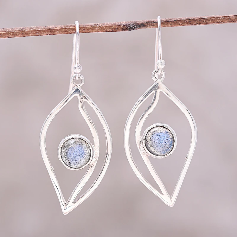 Blattförmige Labradorit-Ohrhänger 925 Sterling Silber Edelstein Ohrhänger Labradorit Schmuck Geschenkidee