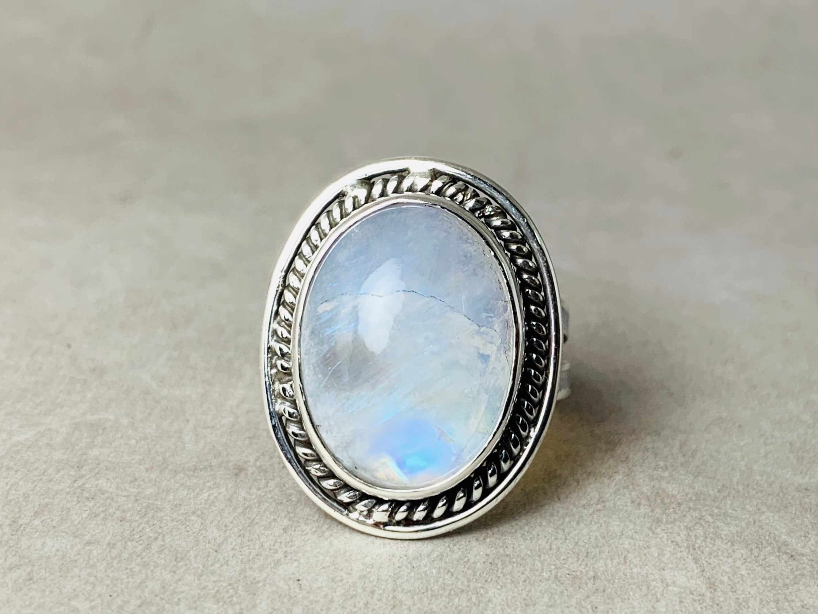 Regenbogenmondstein Ring 925 Silber Ring Edelstein Ring Juni Geburtsstein Ring für Frauen
