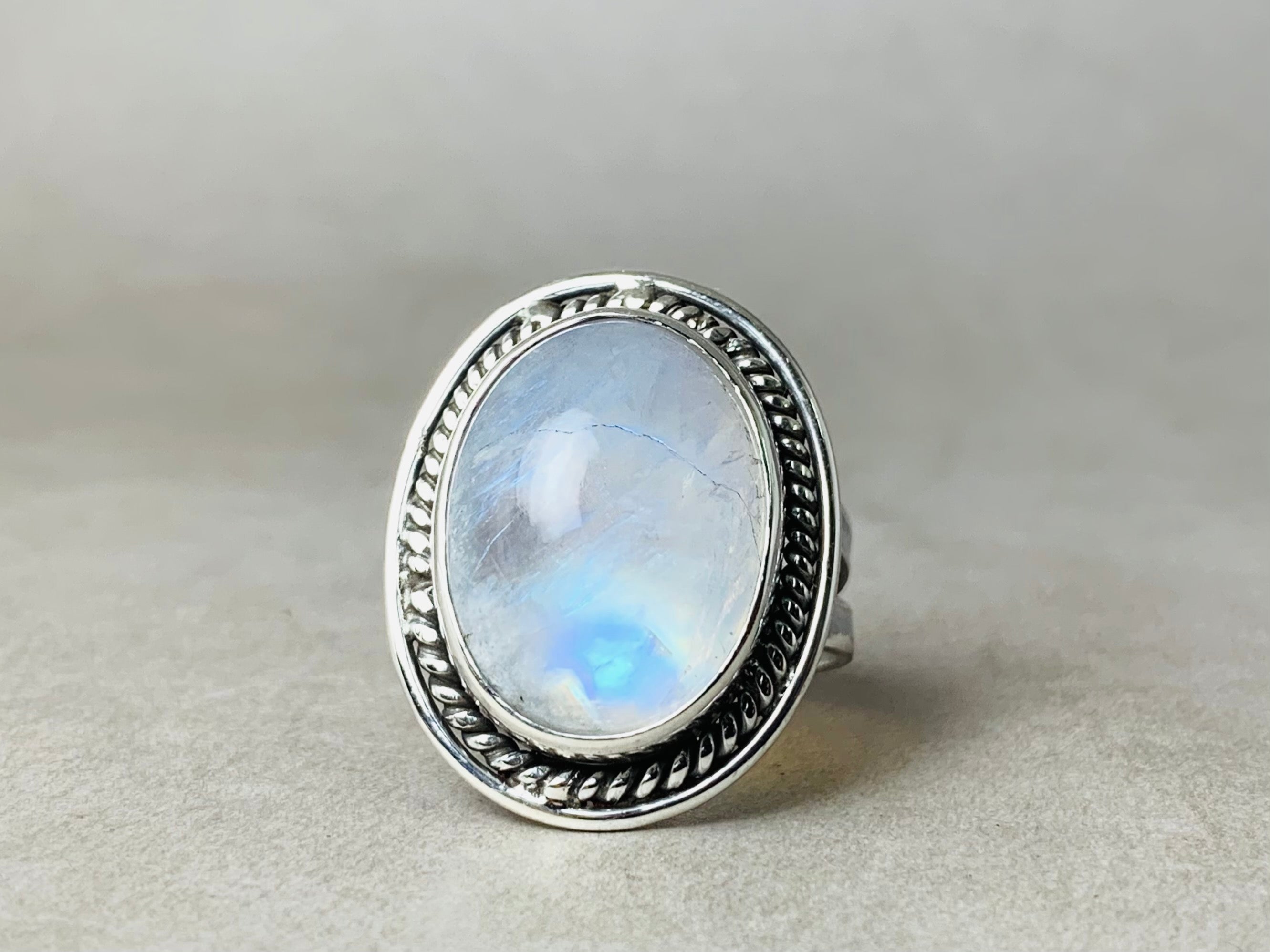 Regenbogenmondstein Ring 925 Silber Ring Edelstein Ring Juni Geburtsstein Ring für Frauen