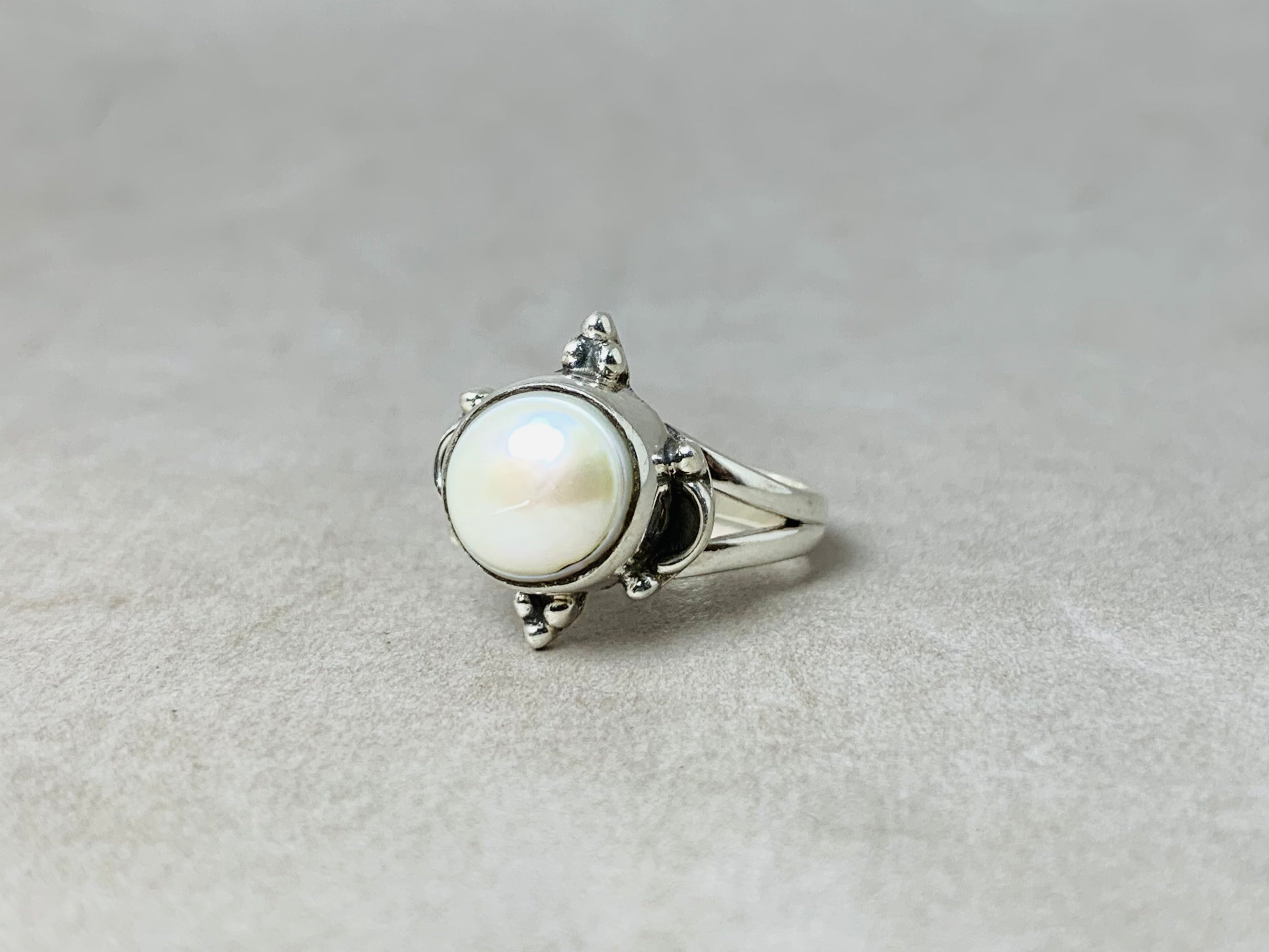Perlenring 925 Sterling Silber Ring Statement Ring Minimalistischer Handgemachter Ring Einzigartiges Geschenk für Sie