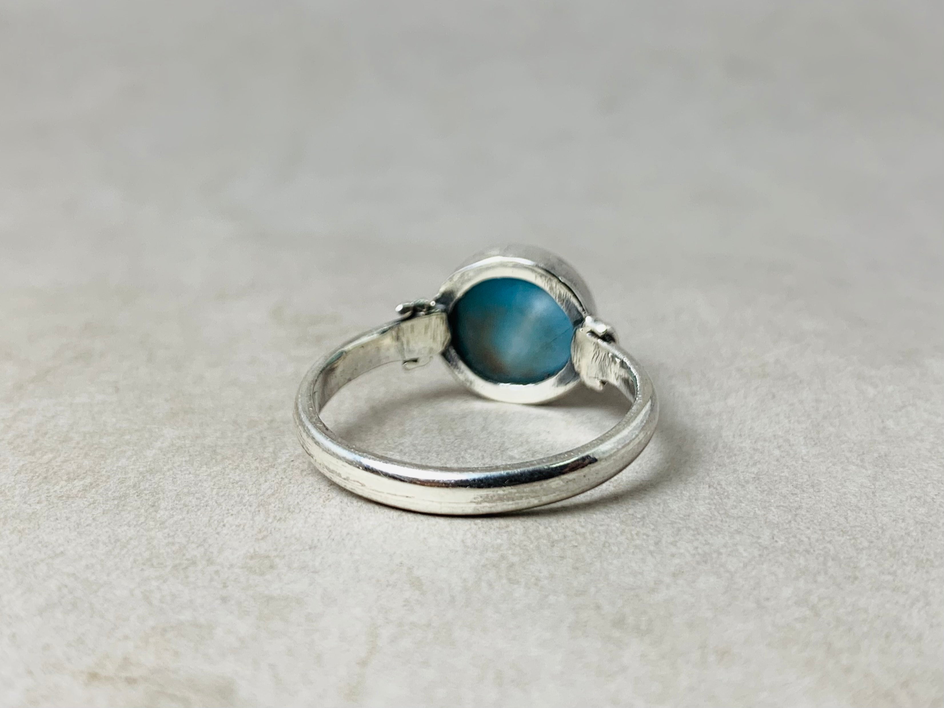 Echter Natur-Larimar-Ring 925er Silberring Zierlicher Larimar-Ring Runder Larimar-Edelstein Damenschmuck Geschenk für Sie