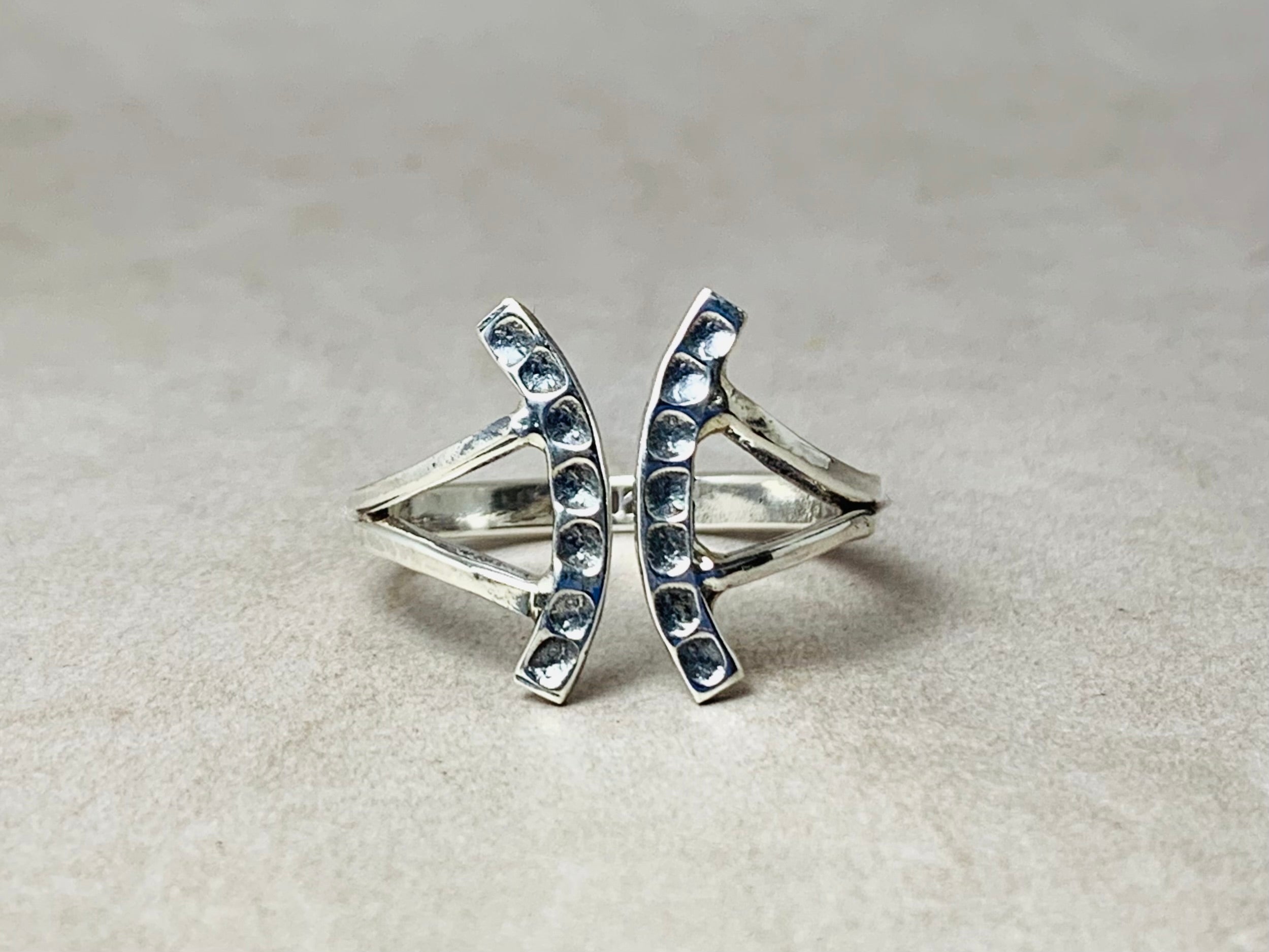 Gehamerde Bar Ring 925 Massief Zilveren Ring Dubbele Bar Ring Parallelle Bar Open Ring Handgemaakte Ring