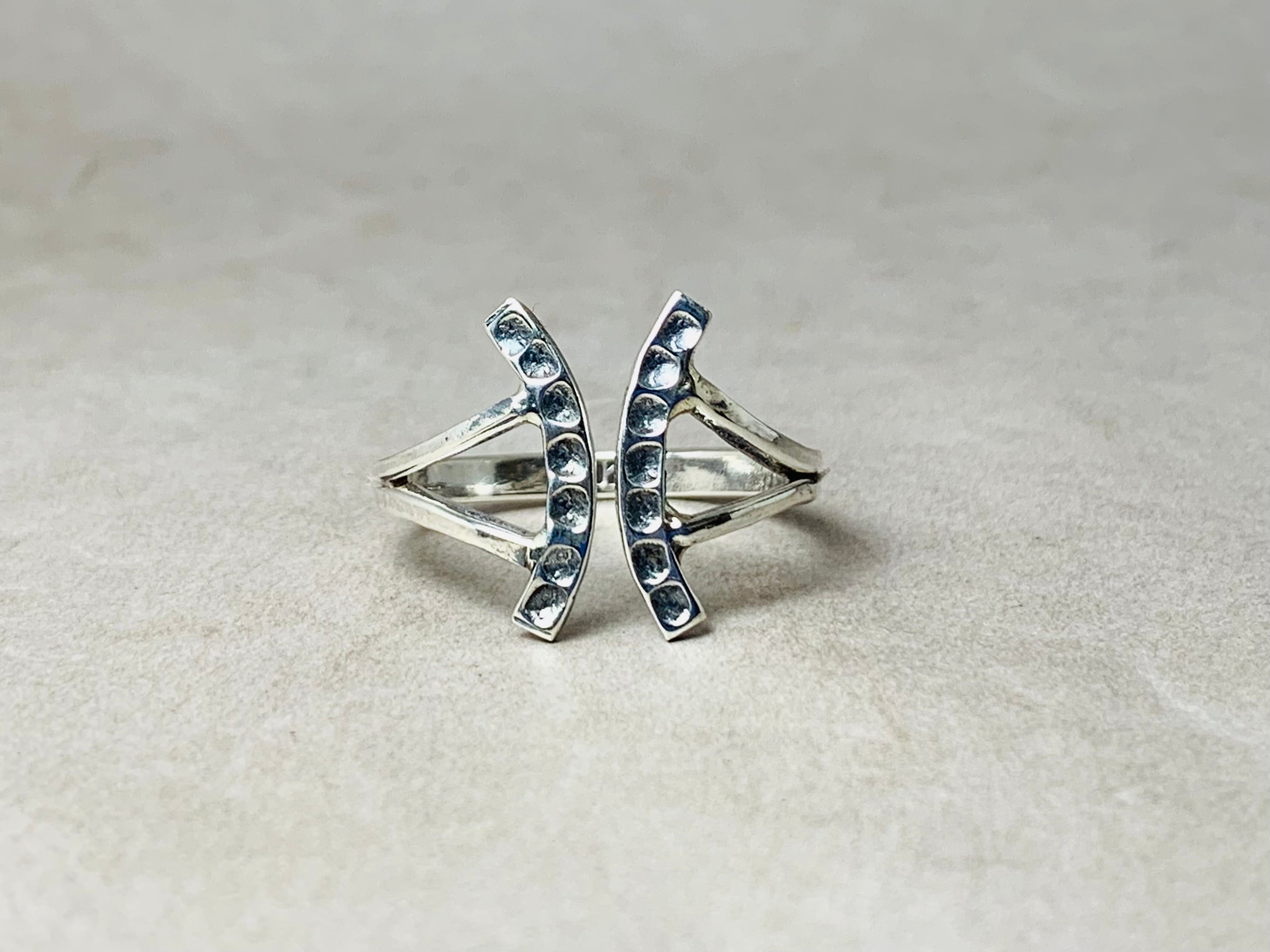 Gehamerde Bar Ring 925 Massief Zilveren Ring Dubbele Bar Ring Parallelle Bar Open Ring Handgemaakte Ring