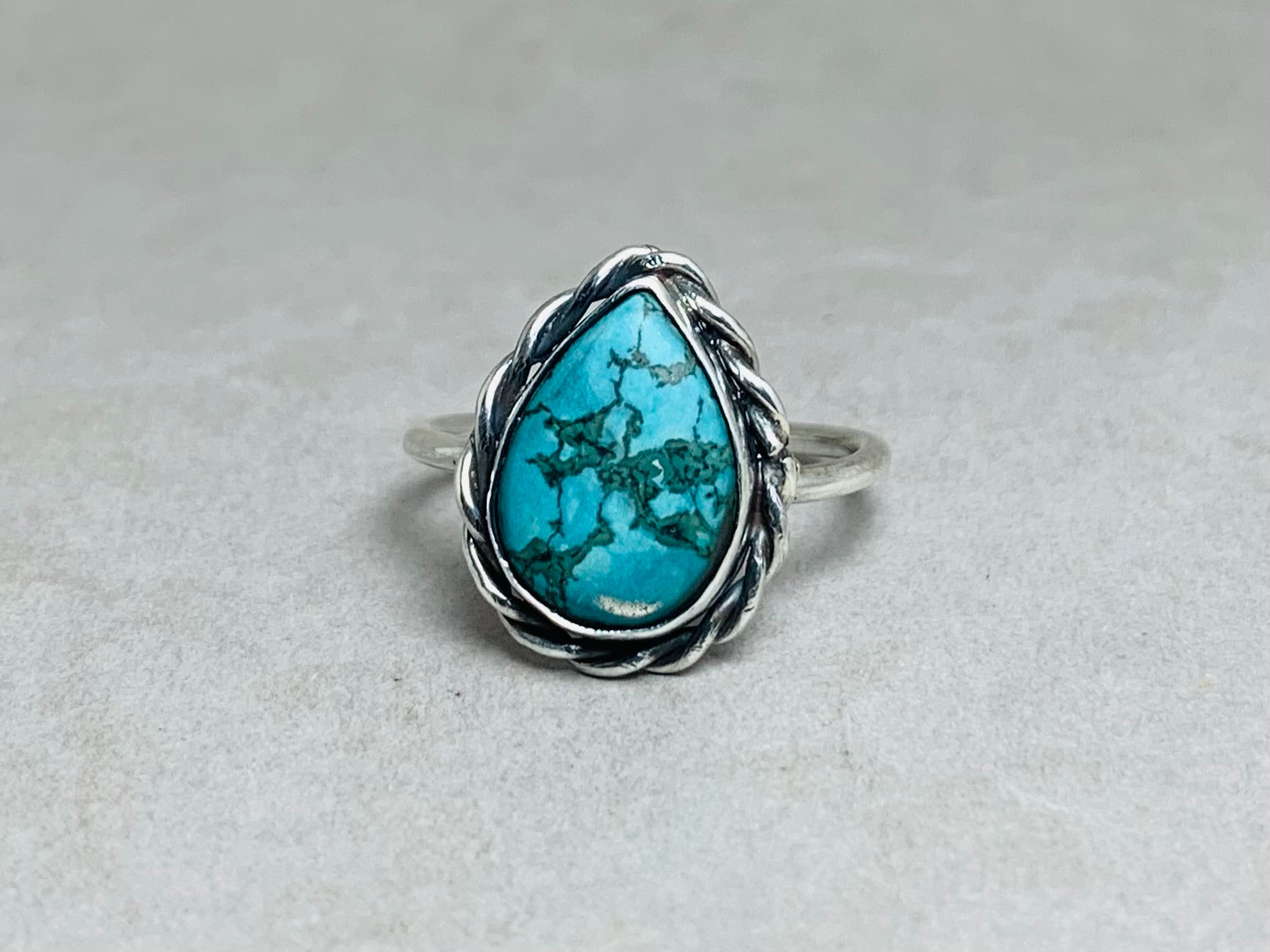 Natürlicher birnenförmiger grüner Türkisring 925 Sterling Silber Cabochon Ring Stapelring Boho Ring