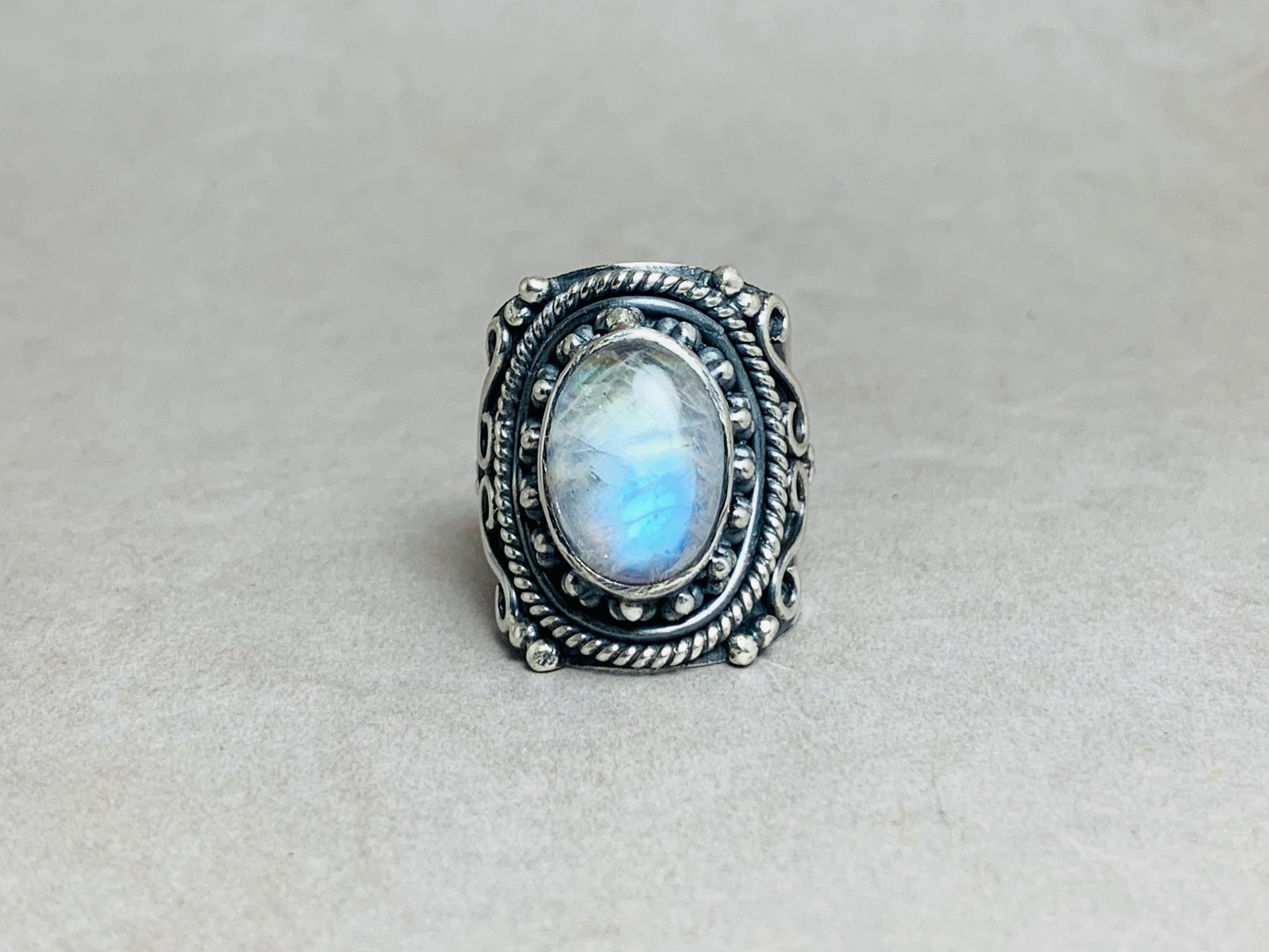 Mondstein Boho Ring 925 Sterlingsilber Ring Statement Ring Regenbogen Mondstein Juni Geburtsstein Geschenk für Sie