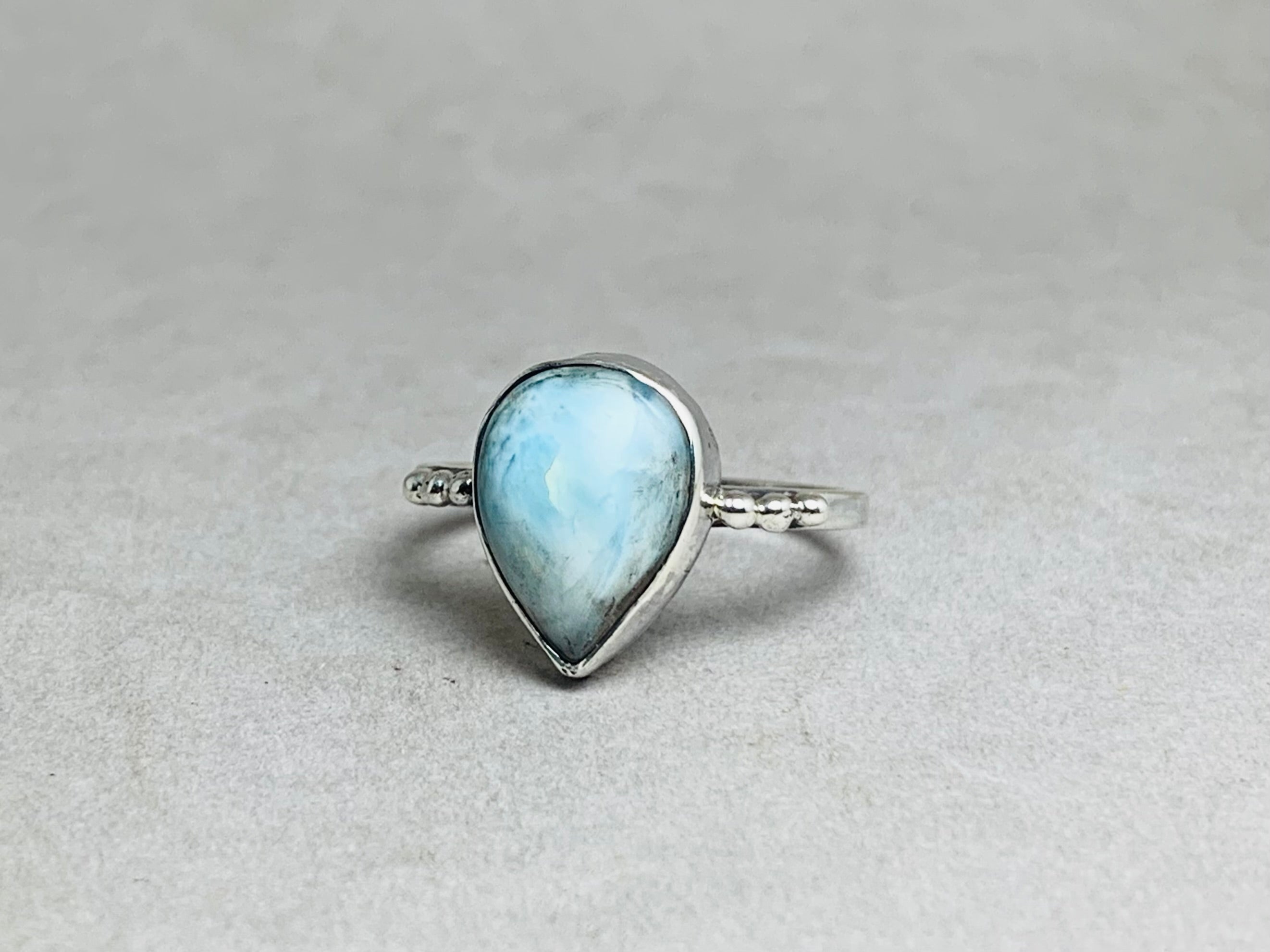 Larimar Ring 925 Silberring Edelsteinring Halbedelstein Natur Larimar Ring Alltagsring Tropfenförmiger Larimar Ring Boho Schmuck