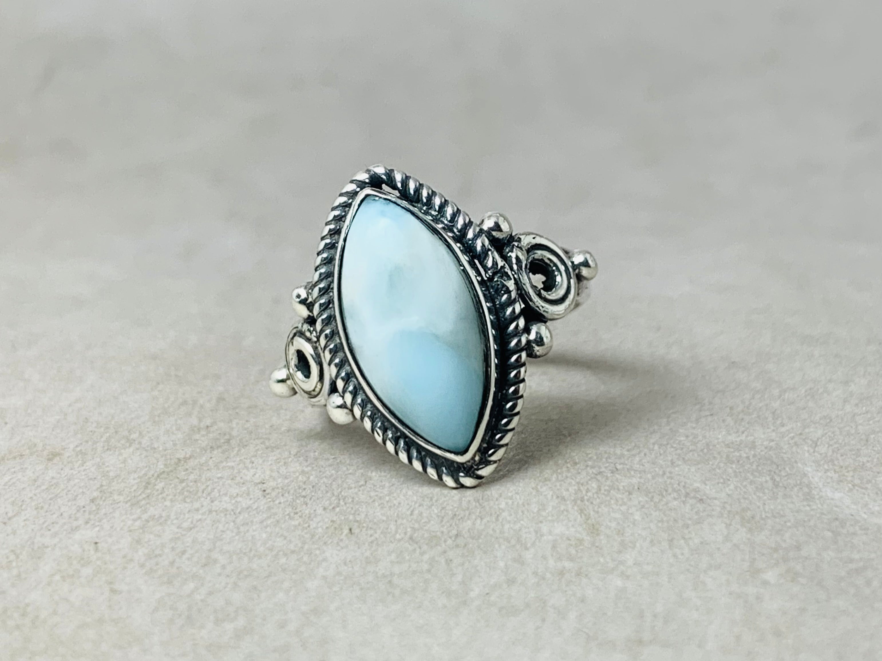 Marquise-Form Natürlicher Larimar Handgemachter Ring 925 Silberring Einzigartiger Statement Ring Zarter Damenring Edelsteinring