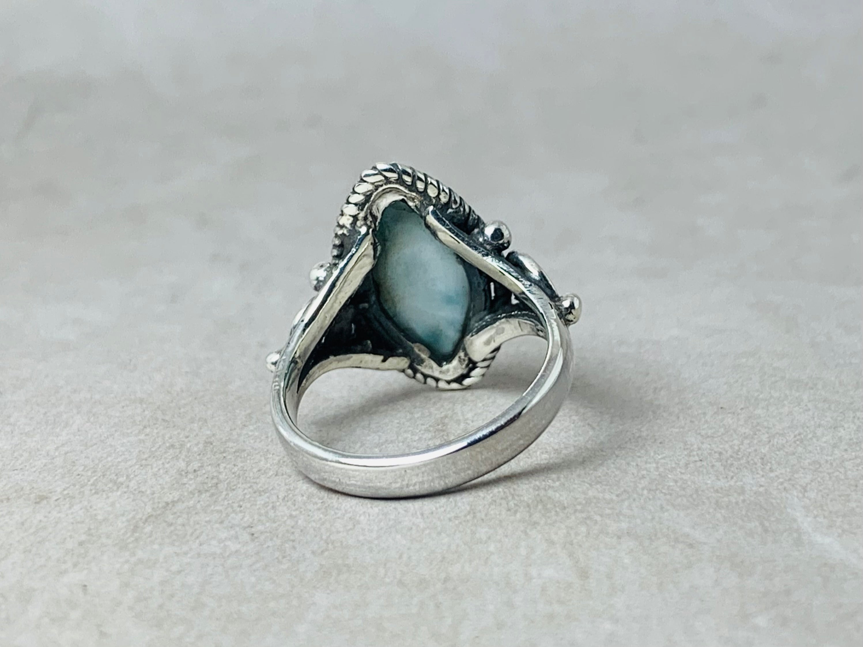Marquise-Form Natürlicher Larimar Handgemachter Ring 925 Silberring Einzigartiger Statement Ring Zarter Damenring Edelsteinring