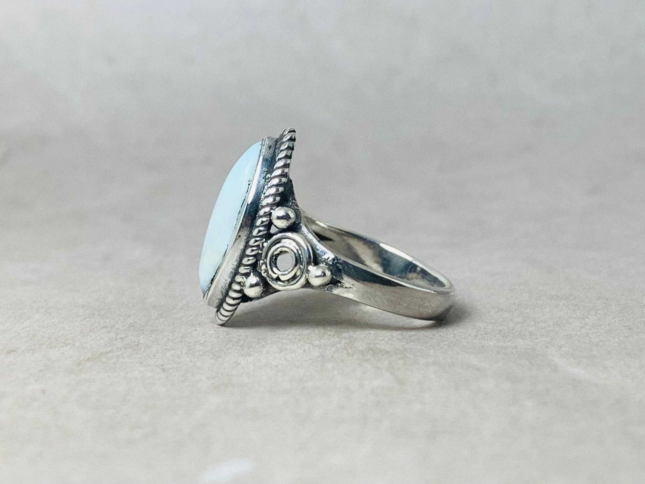 Marquise-Form Natürlicher Larimar Handgemachter Ring 925 Silberring Einzigartiger Statement Ring Zarter Damenring Edelsteinring