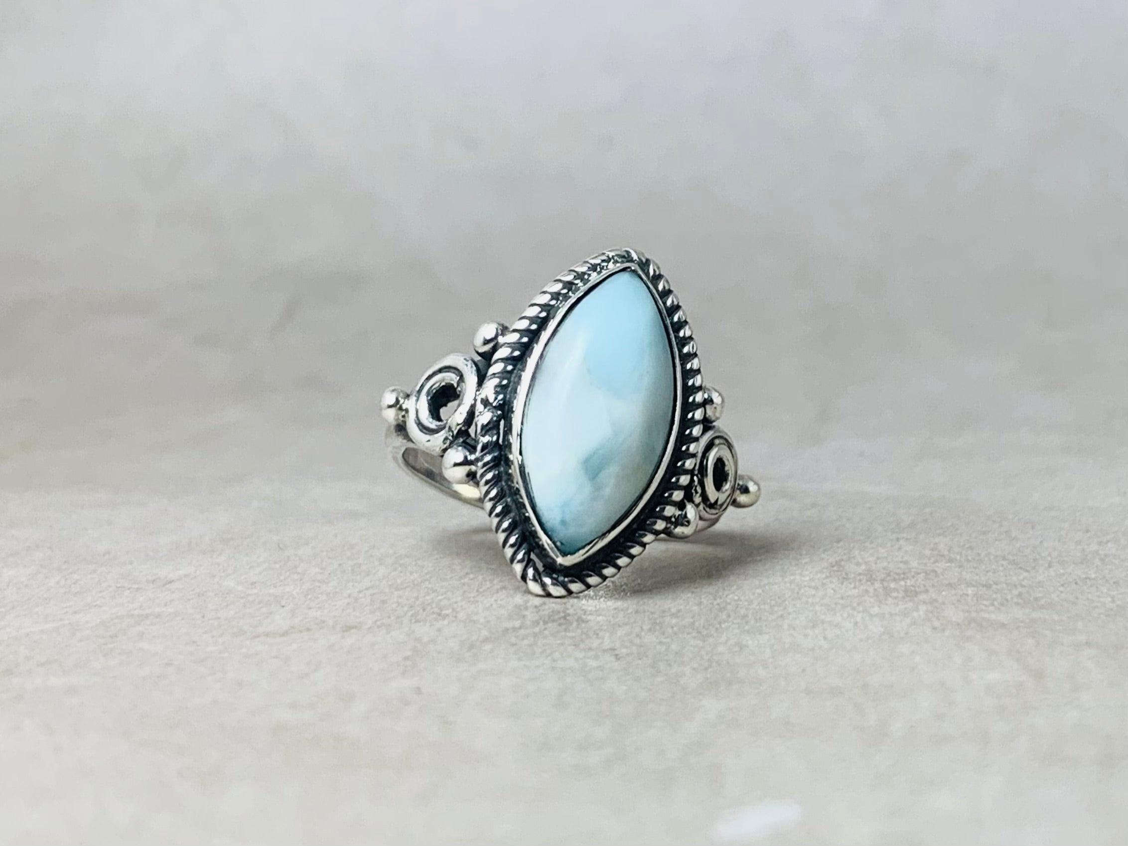 Marquise-Form Natürlicher Larimar Handgemachter Ring 925 Silberring Einzigartiger Statement Ring Zarter Damenring Edelsteinring
