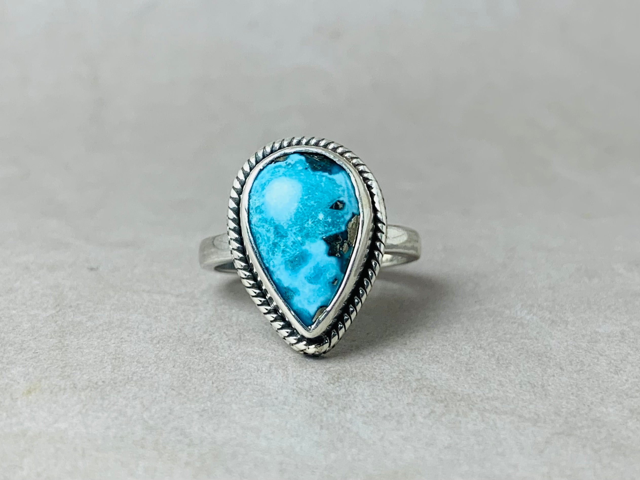 Natürlicher Türkis Birnenform Ring 925 Sterling Silber Ring Kupfer Türkis Ring Handgemachter Ring Alltagsring