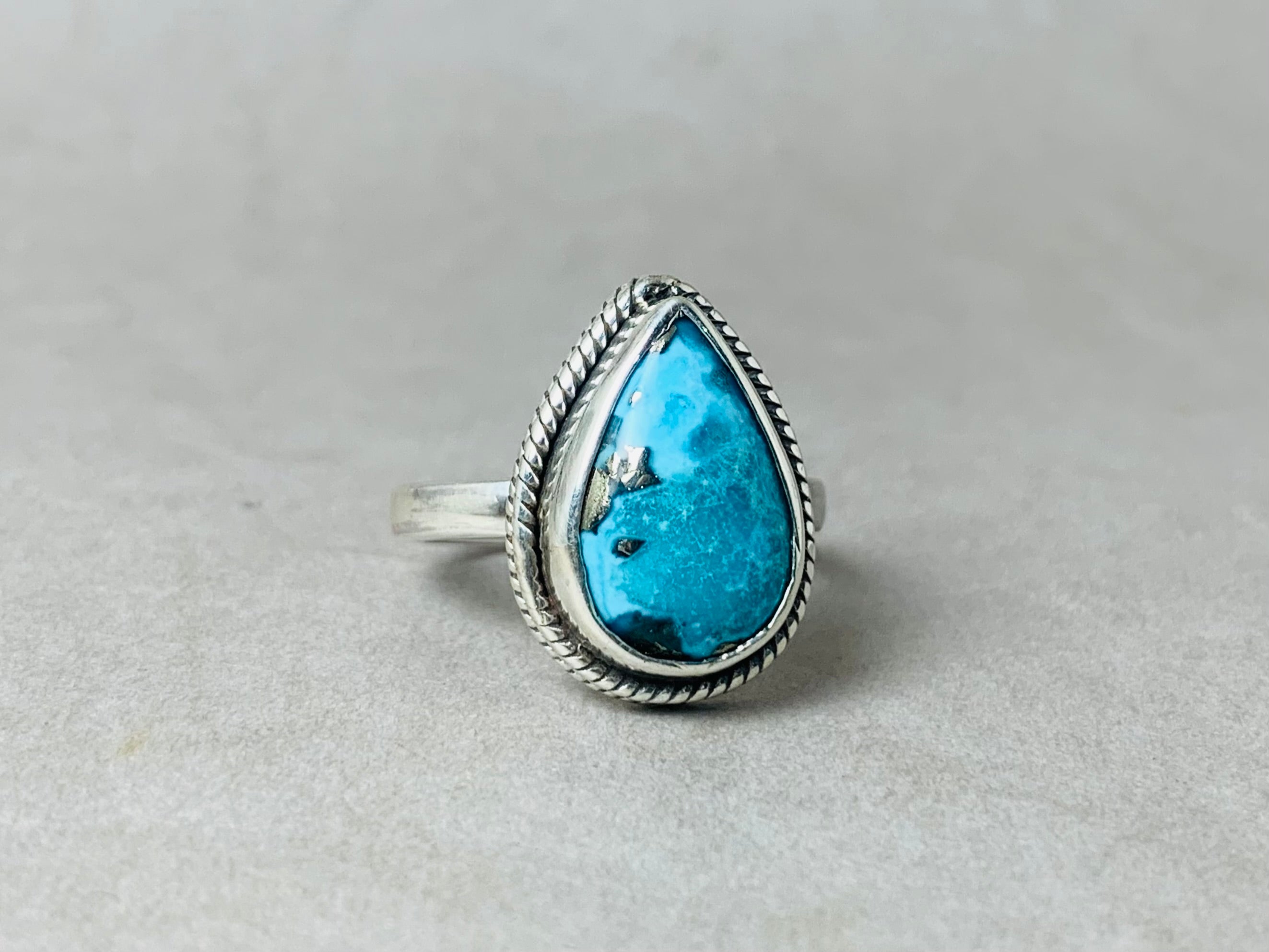Natürlicher Türkis Birnenform Ring 925 Sterling Silber Ring Kupfer Türkis Ring Handgemachter Ring Alltagsring