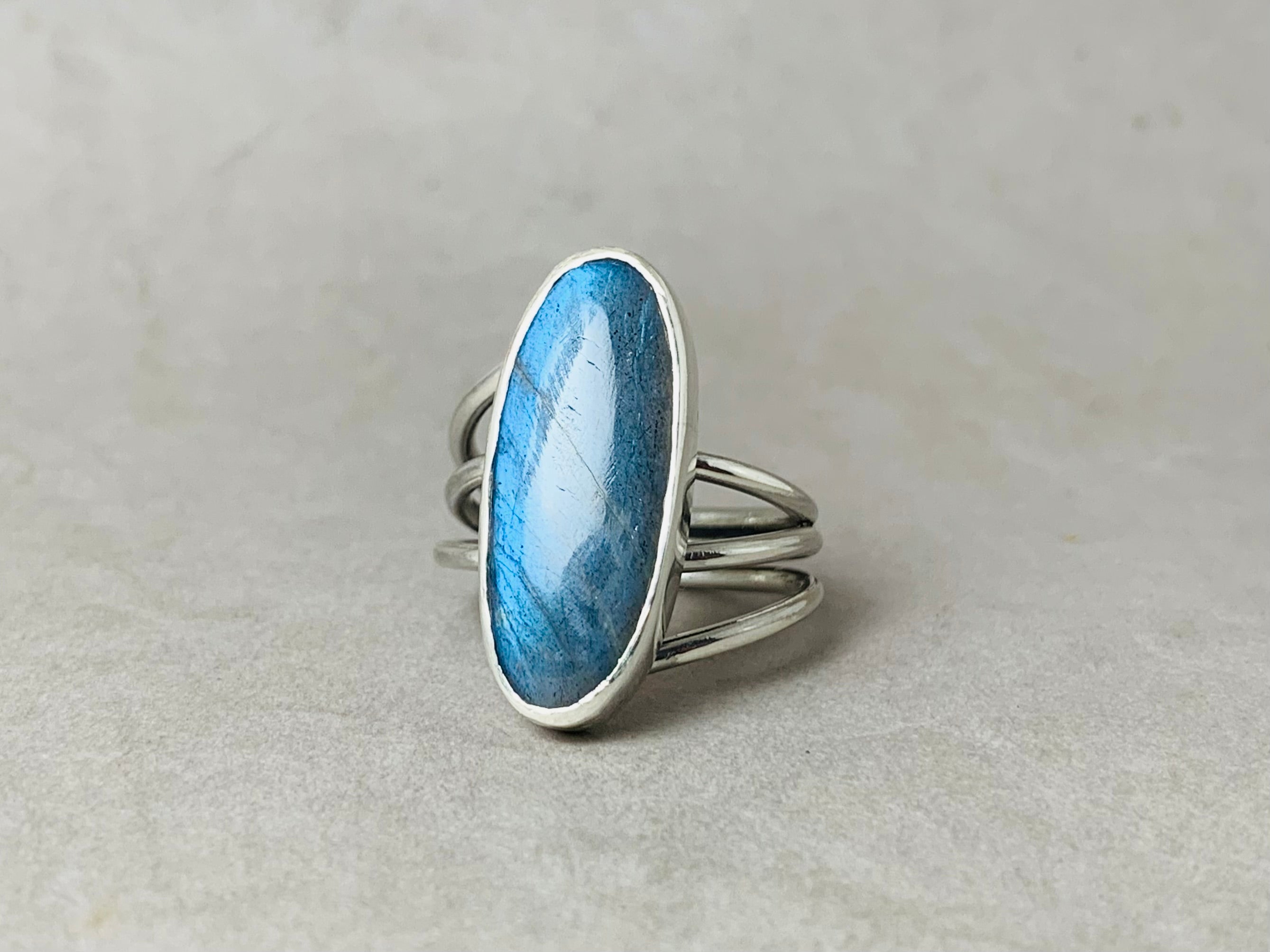Natuurlijke Labradoriet Ring 925 Sterling Zilver Blauwe Flitsende Edelsteen Boho Ring Handgemaakte Designer Ovale Ring