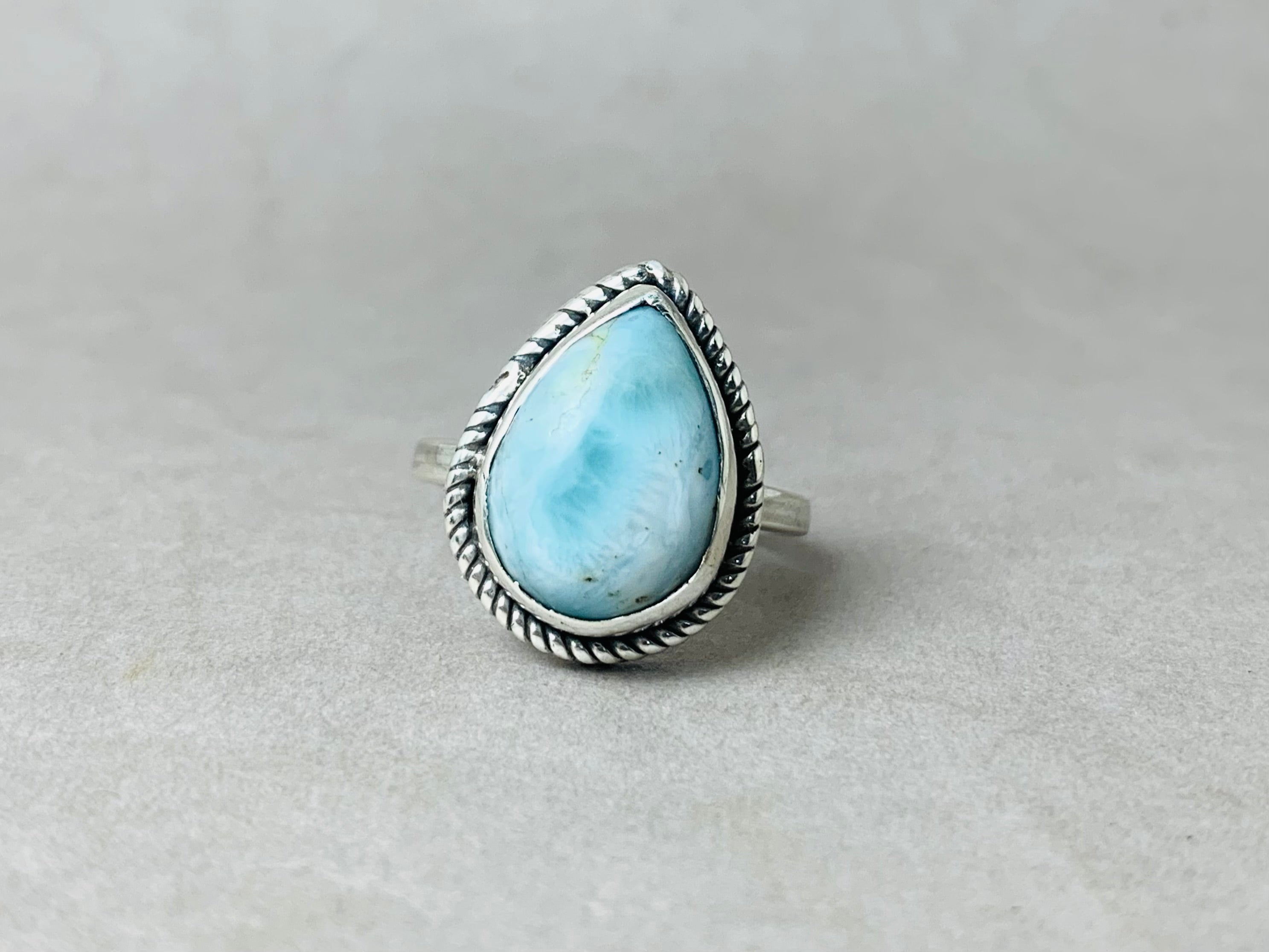 Natur Larimar Ring Handgemachter Ring 925 Sterling Silber Edelstein Ring Geburtsstein Künstlerring Dominikanischer Larimar