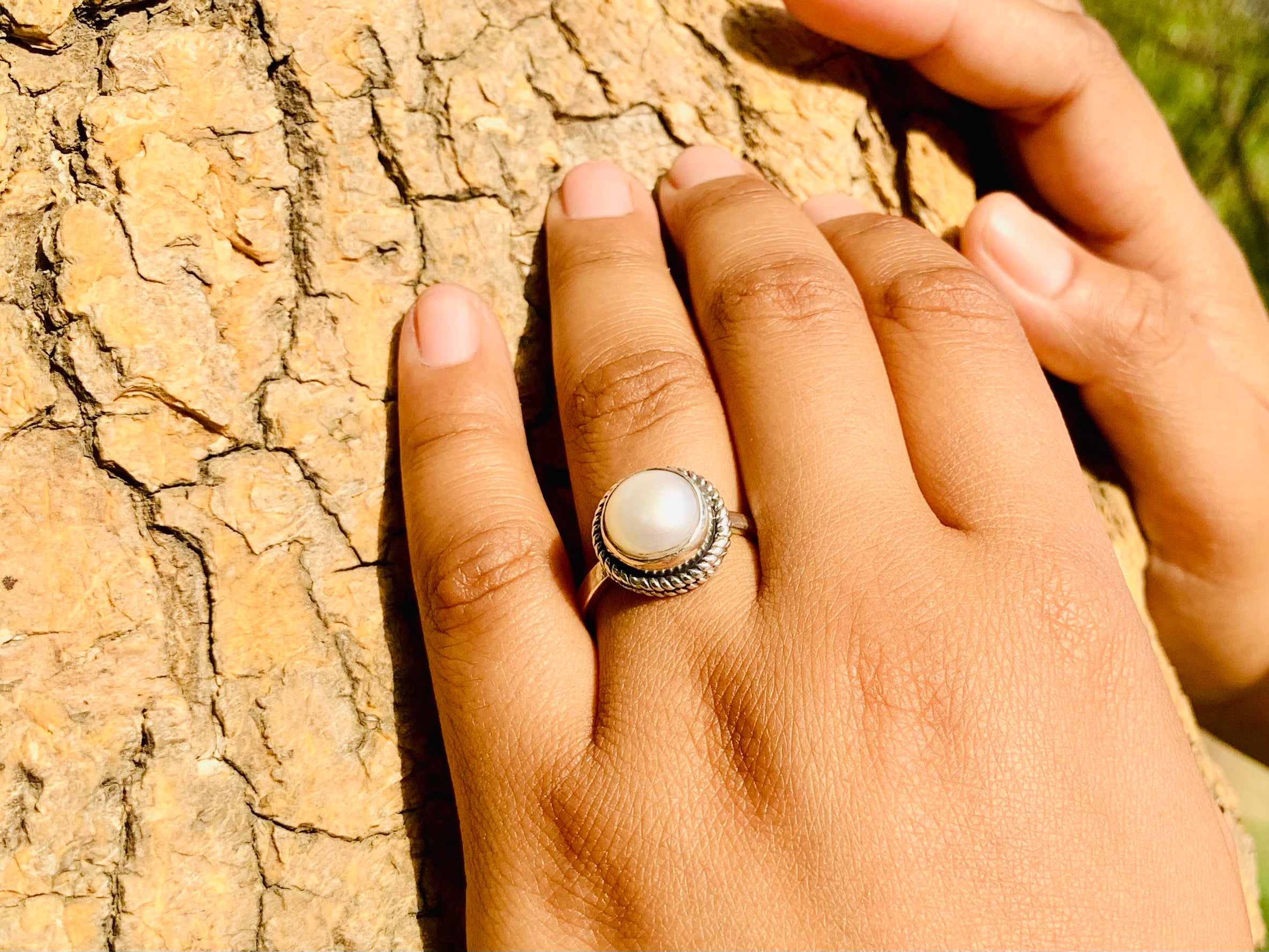 Perlen-Minimalist-Ring Zierlicher Ring 925 Silberring Süßwasserperlenring für Frauen Handgemachter Silberring Boho Ring