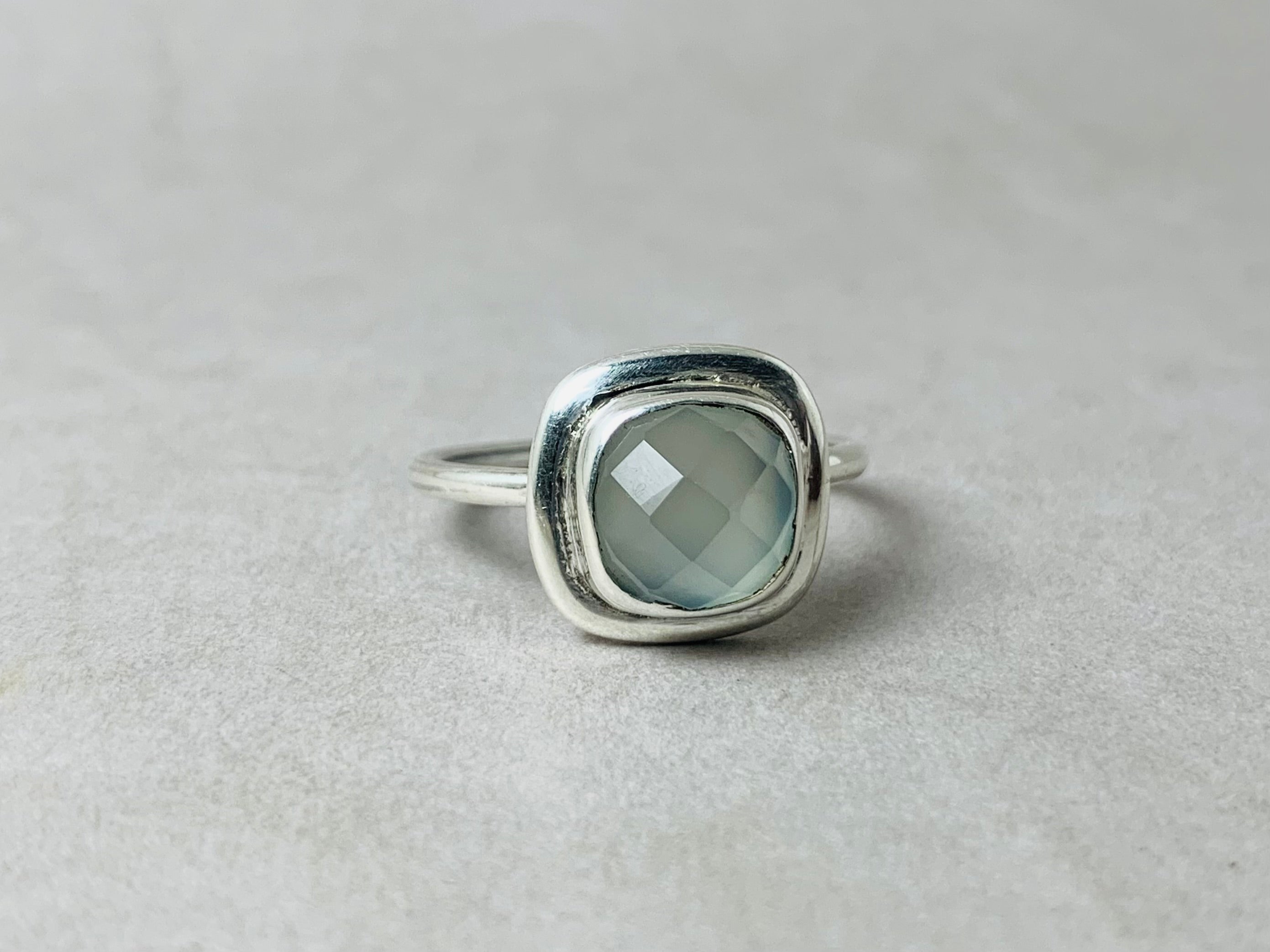 Aquachalcendon Ring 925 Zilveren Ring Geslepen Aquachalcendon Minimalistische Ring Maart Geboortesteen Handgemaakte Stapelring Boho Ring