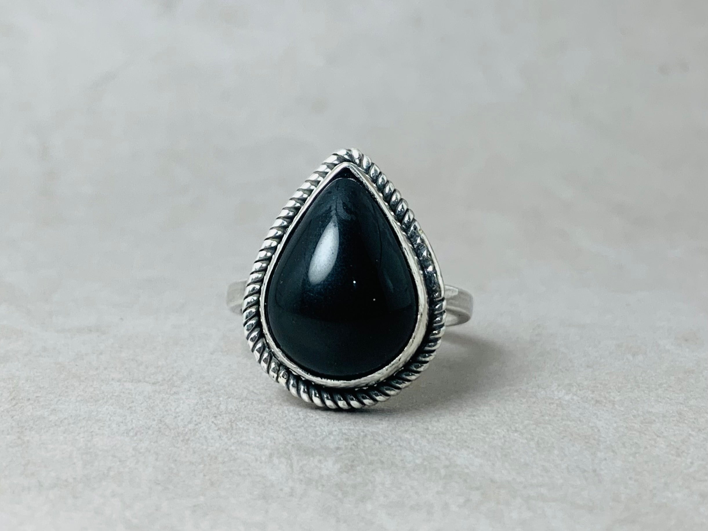 Onyx-Ring 925er Sterlingsilber Handgefertigter Ring Stapelring Boho Silberring