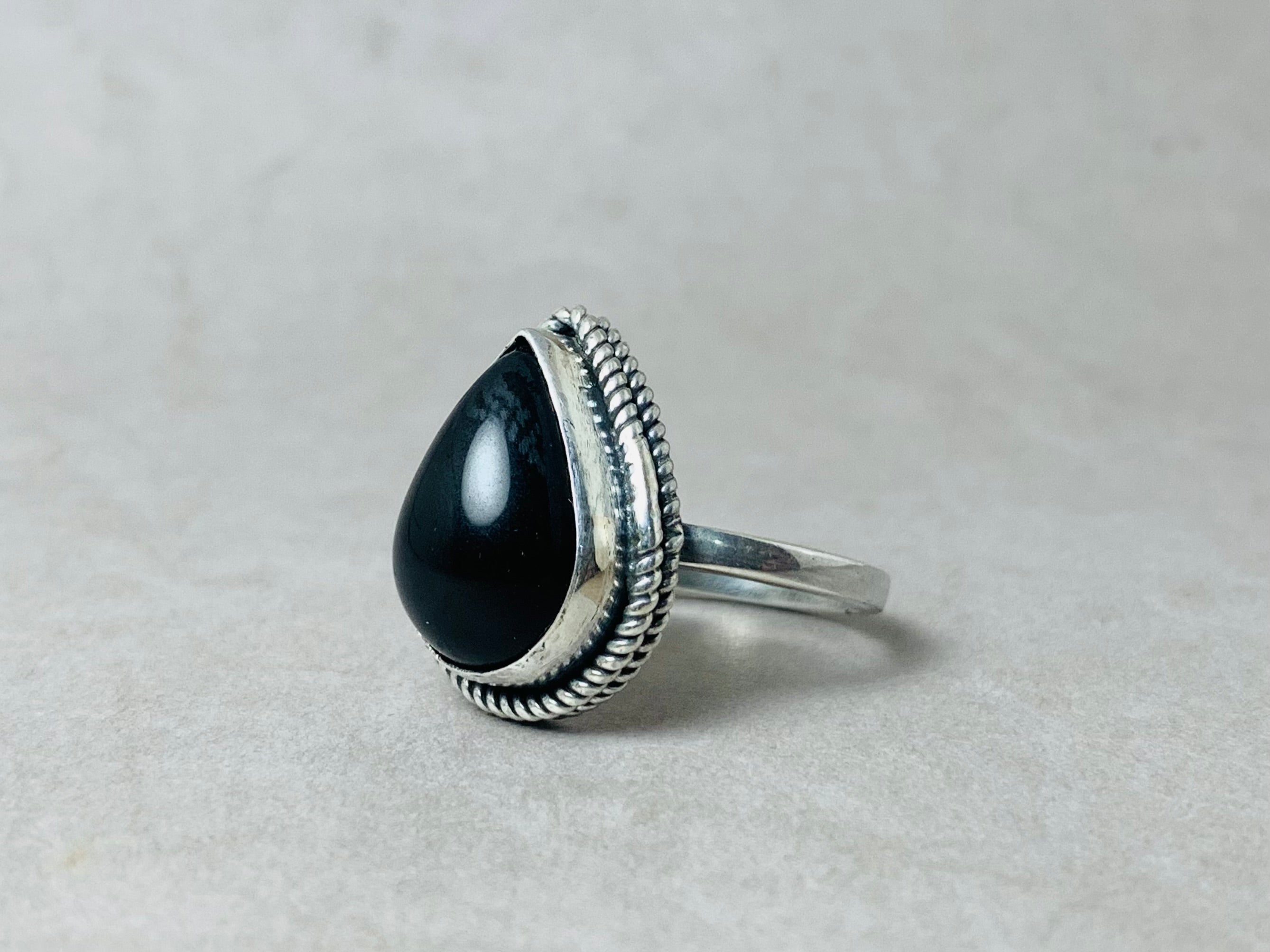 Onyx-Ring 925er Sterlingsilber Handgefertigter Ring Stapelring Boho Silberring