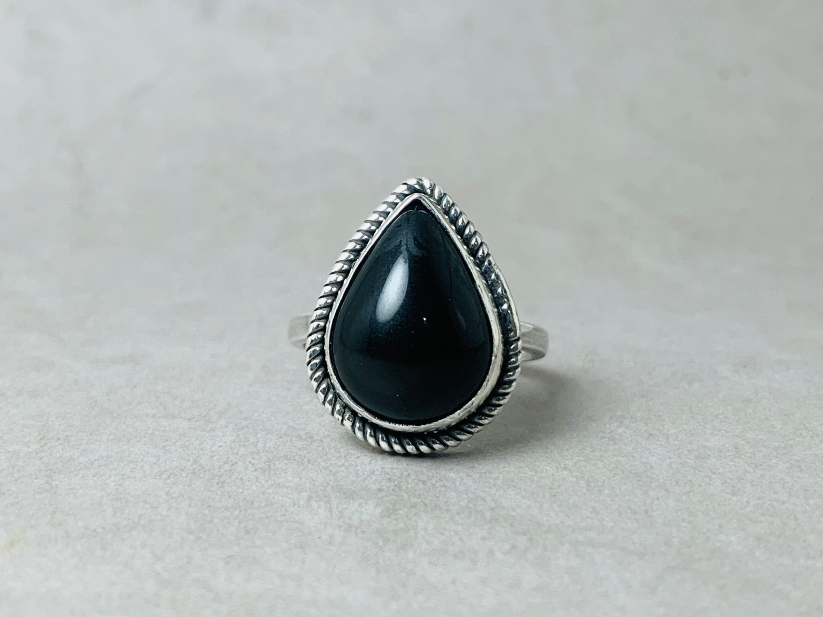 Onyx-Ring 925er Sterlingsilber Handgefertigter Ring Stapelring Boho Silberring