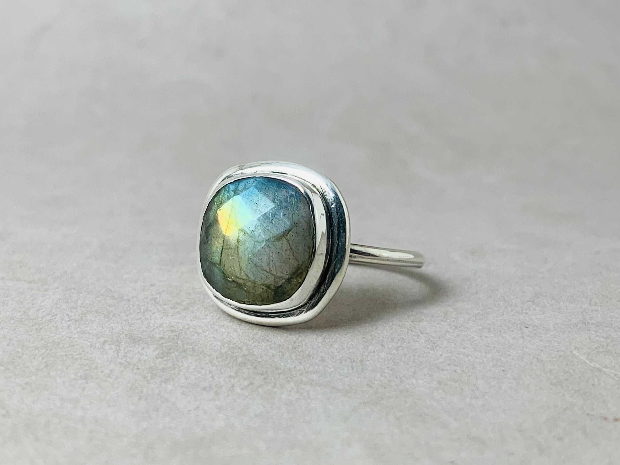 Natural Labradorite Ring 925 Silver Ring Faceted Square Gemstone Ring Handmade Ring Gift For Her Stacking Ring