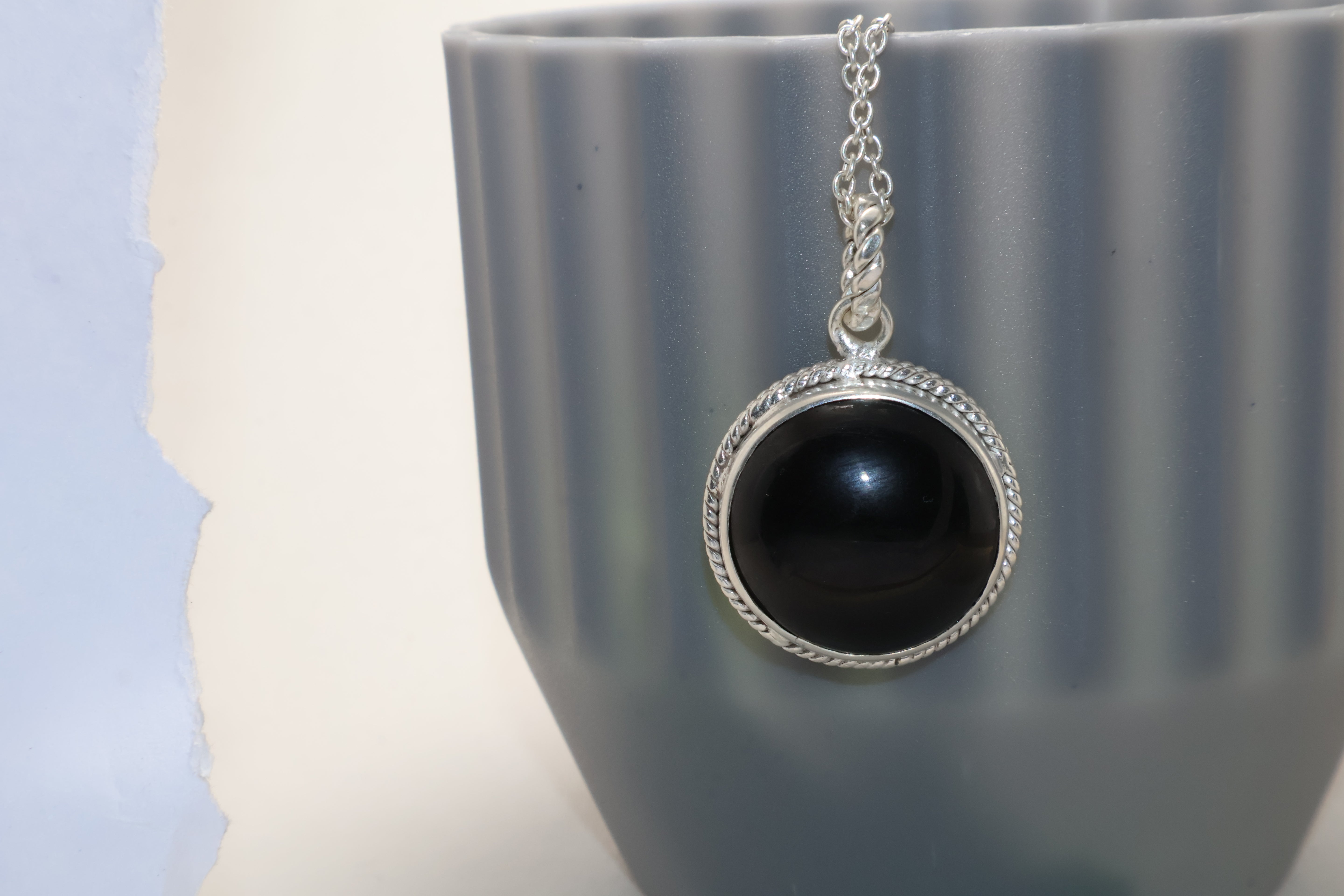 Black Onyx Pendant Necklace Statement Black Charm with Satellite Chain Gift for Her Pendant With Chain Gemstone Necklace
