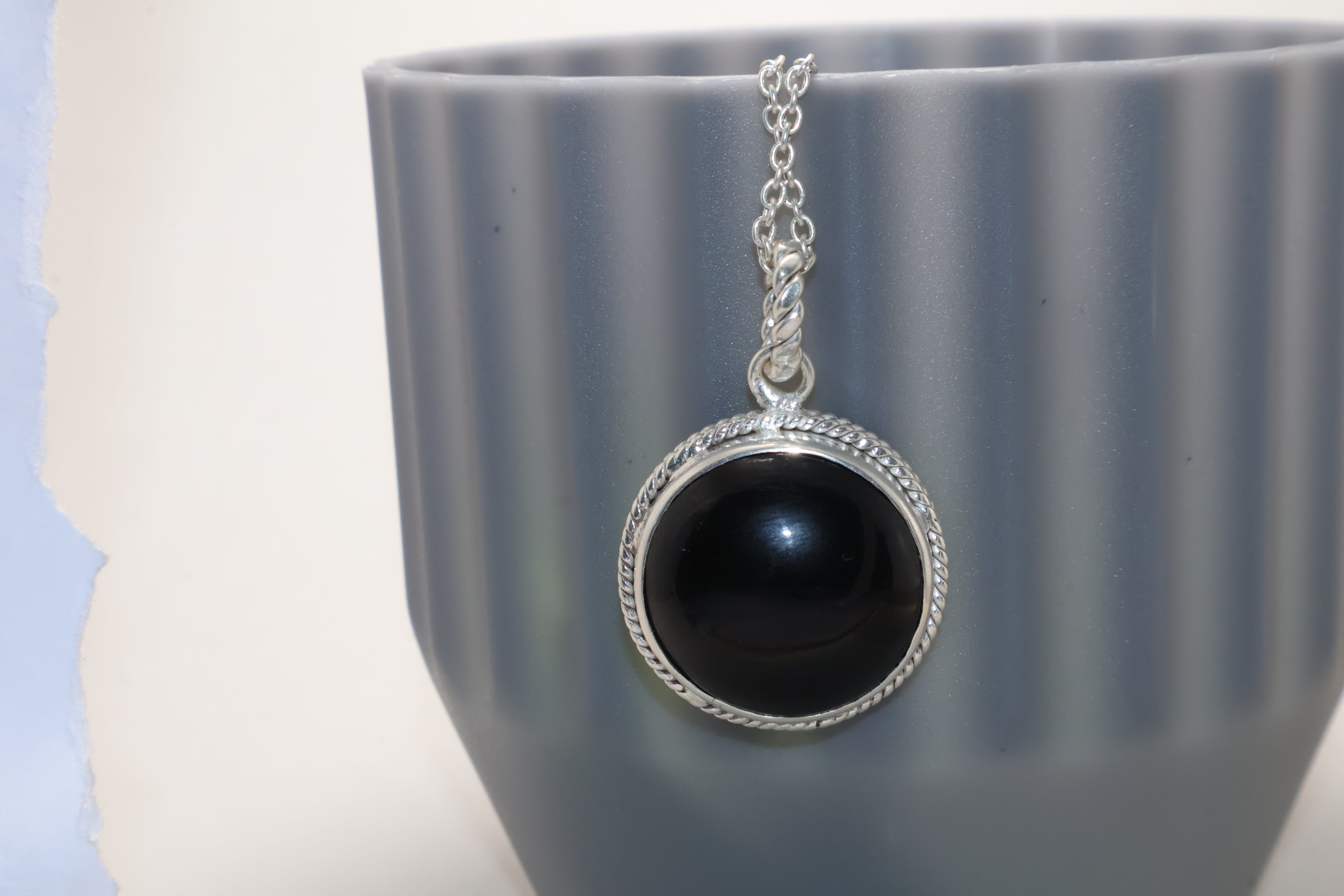 Black Onyx Pendant Necklace Statement Black Charm with Satellite Chain Gift for Her Pendant With Chain Gemstone Necklace