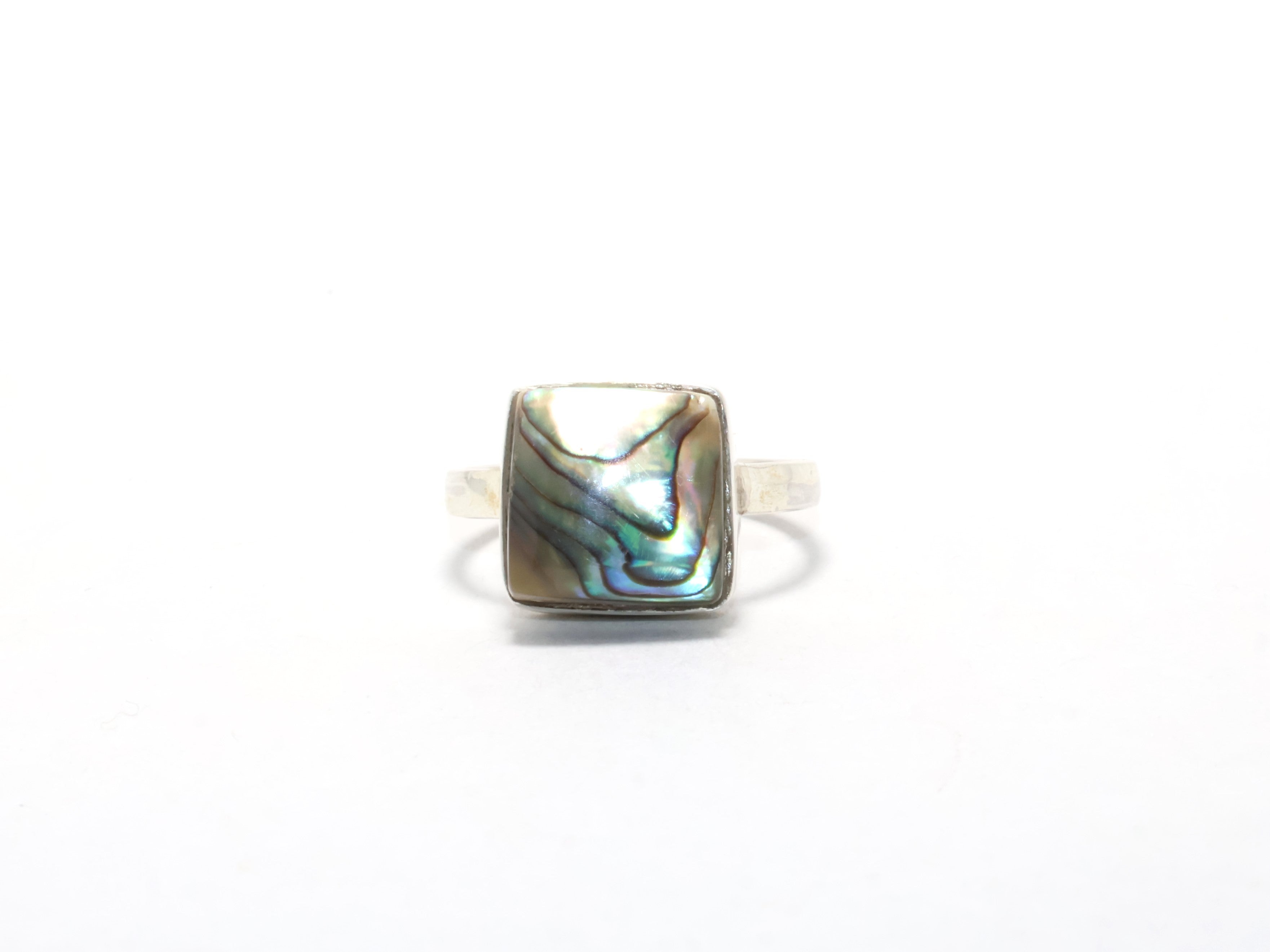 Abalone-Muschelring 925er Silber Ring Muschel Quadratische Form Edelstein Bohemian Ring Stapelring Handgemachter Ring