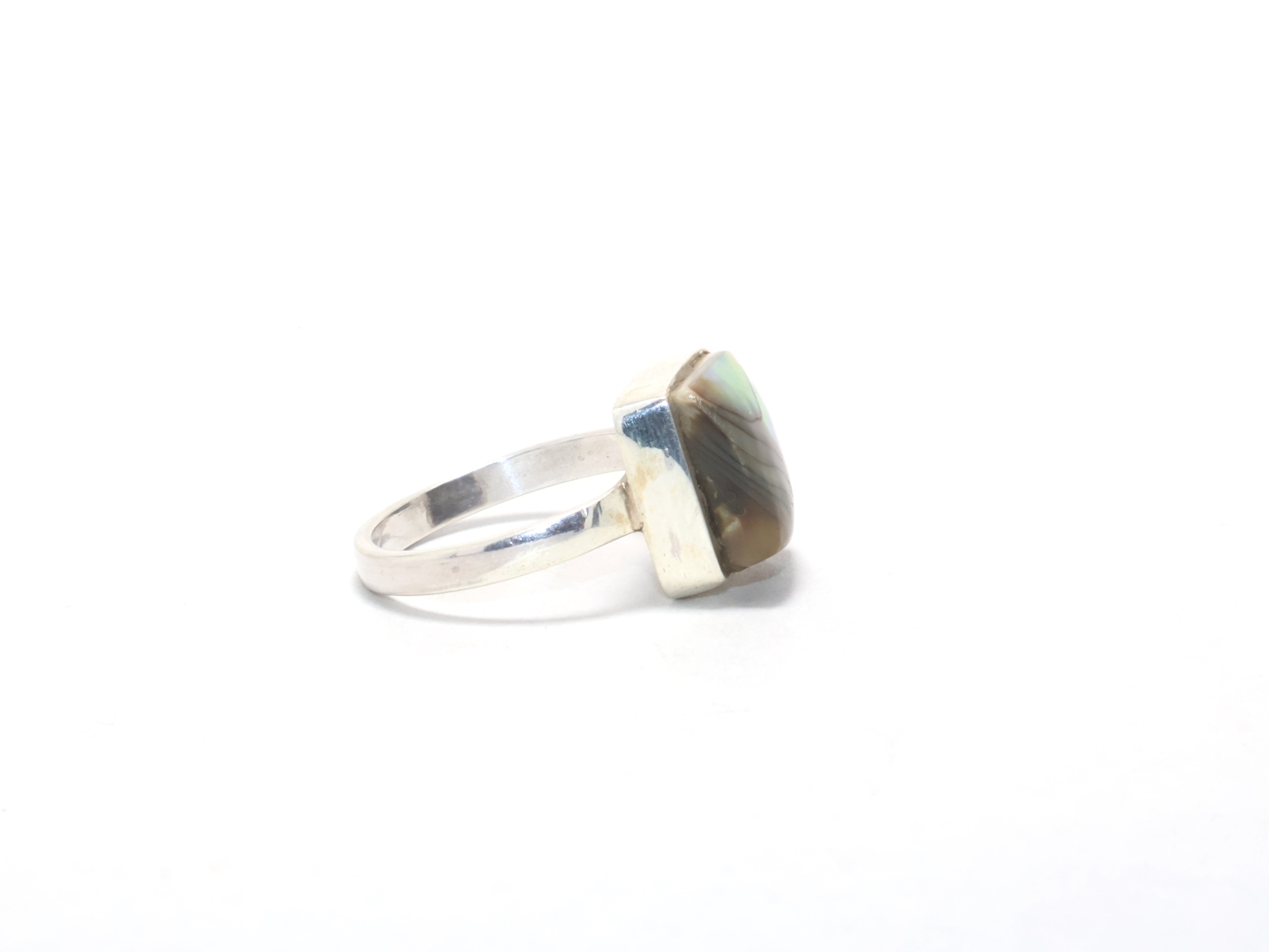 Abalone-Muschelring 925er Silber Ring Muschel Quadratische Form Edelstein Bohemian Ring Stapelring Handgemachter Ring