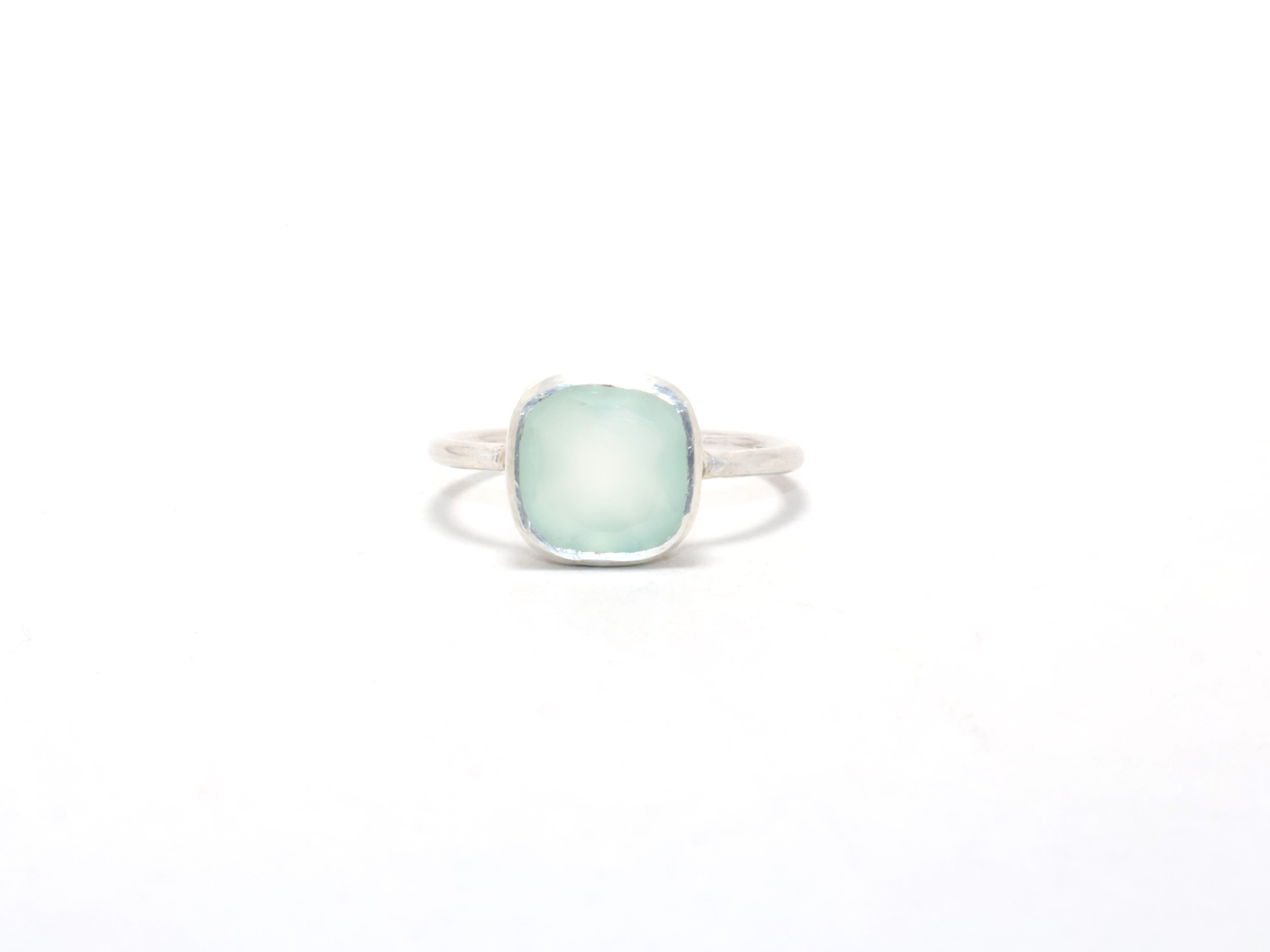 Geslepen Aqua Chalcedoon Ring Belofte Ring Cadeau Handgemaakte Ring Echte Ring Cadeau Voor Haar Sterling Zilveren Stapelring