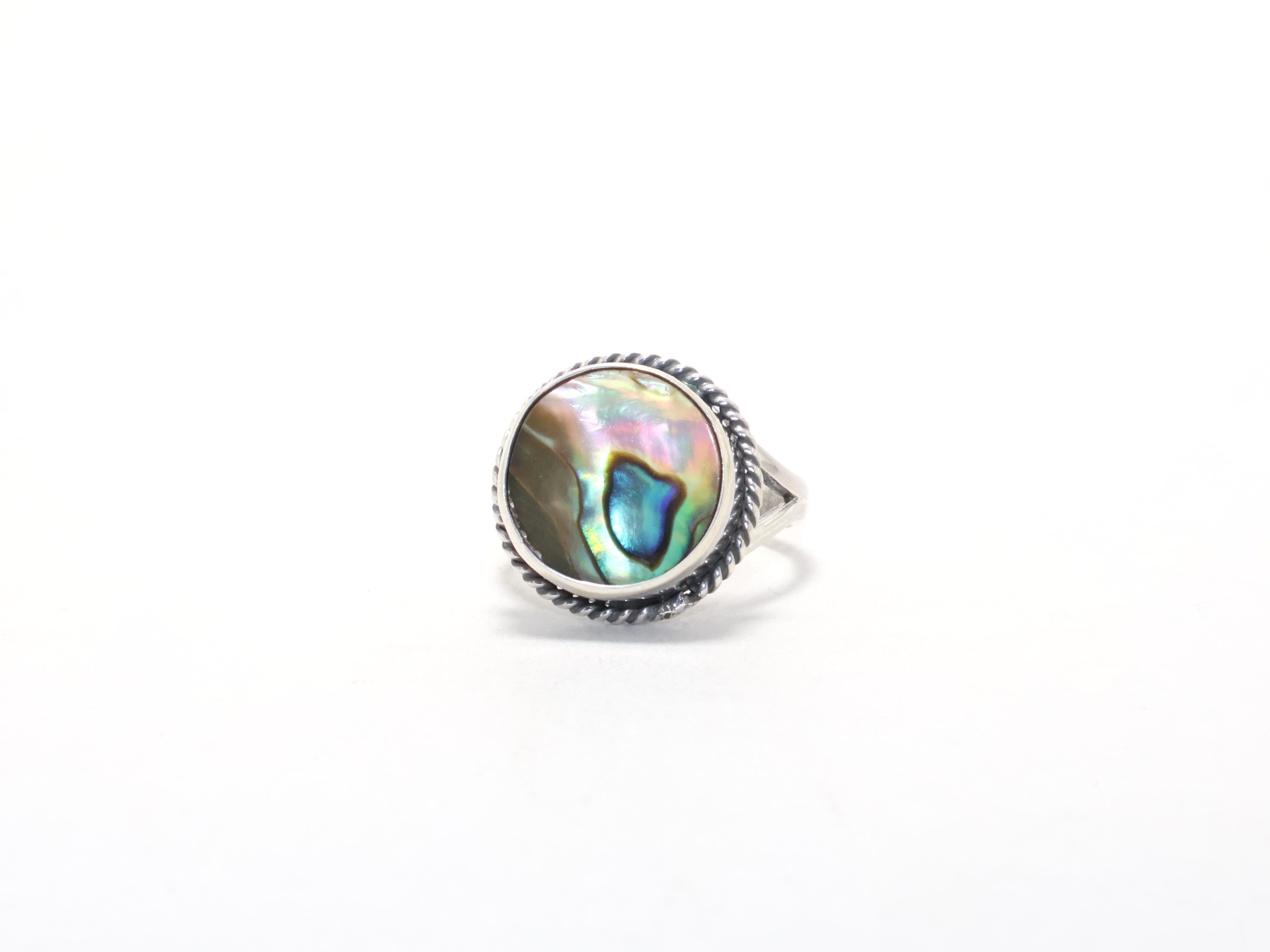 Natürlicher Abalone-Muschelring Minimalistischer böhmischer Ring Handgemachter Steinring Versprechensring Stapelring Geschenkidee