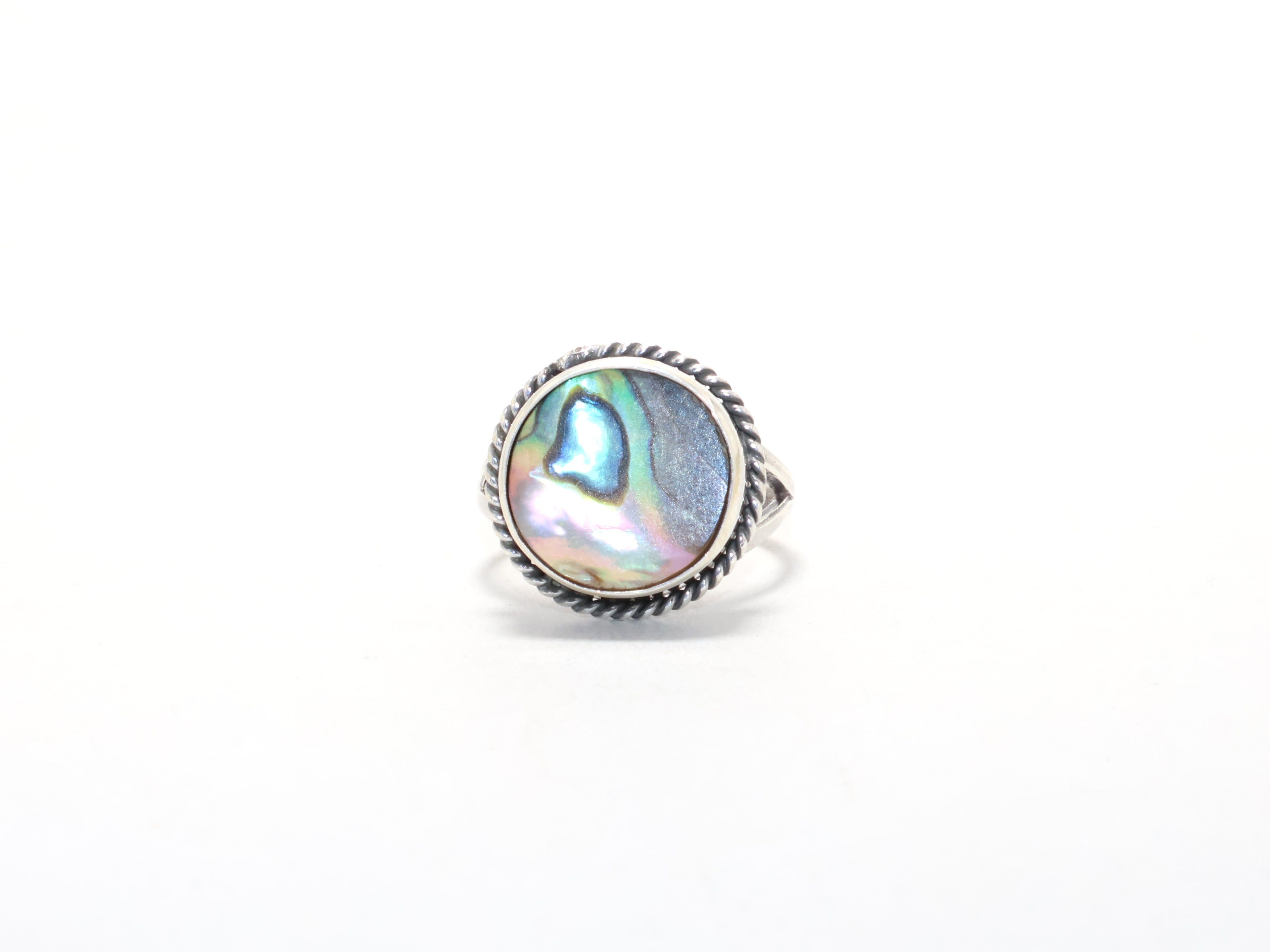 Natürlicher Abalone-Muschelring Minimalistischer böhmischer Ring Handgemachter Steinring Versprechensring Stapelring Geschenkidee