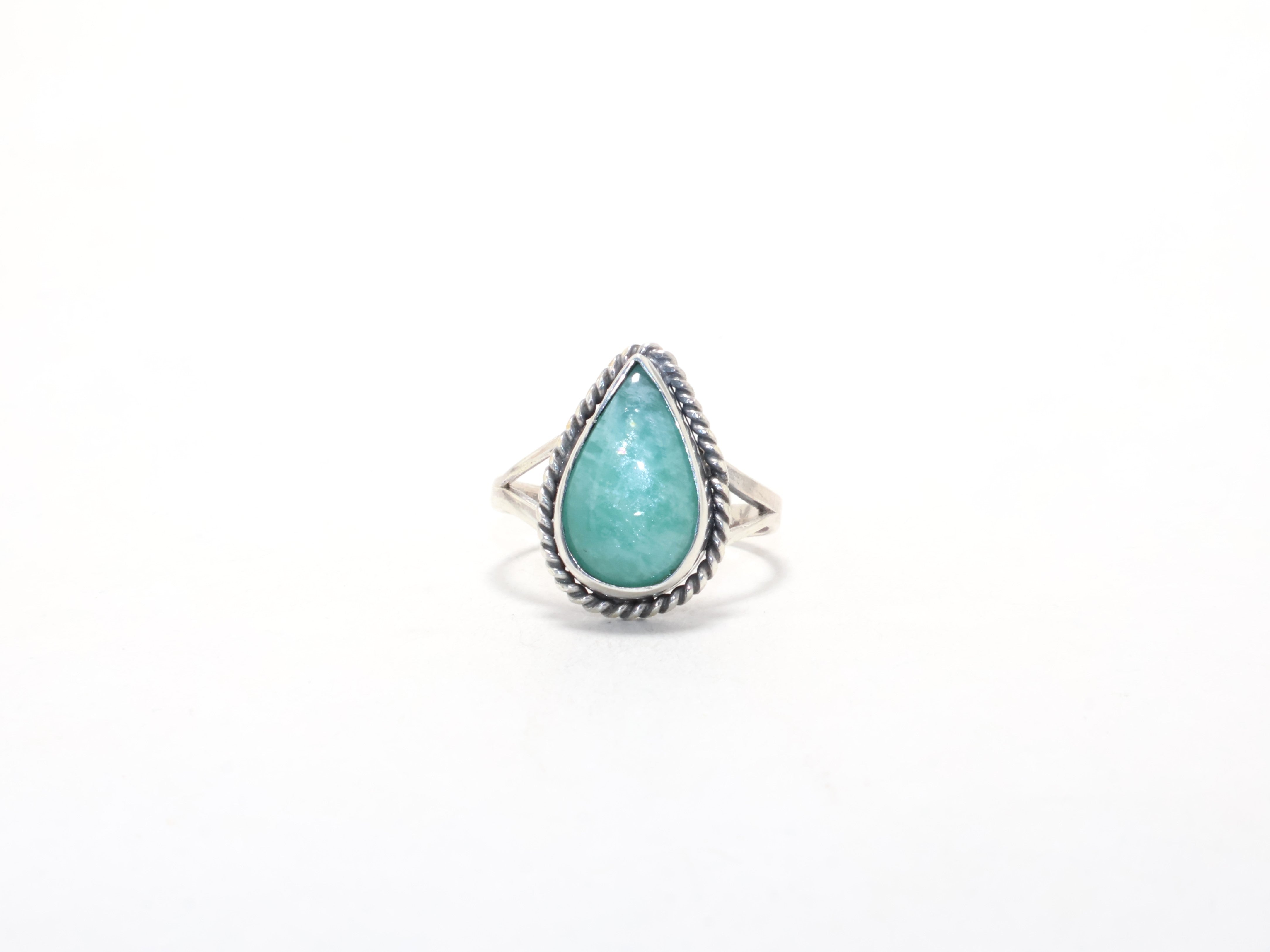Echter Birnen-Amazonit-Ring Boho-Ring Edelsteinring Geschenk Stacking-Ring Cocktail-Ring Geburtssteinring 925er Silberring