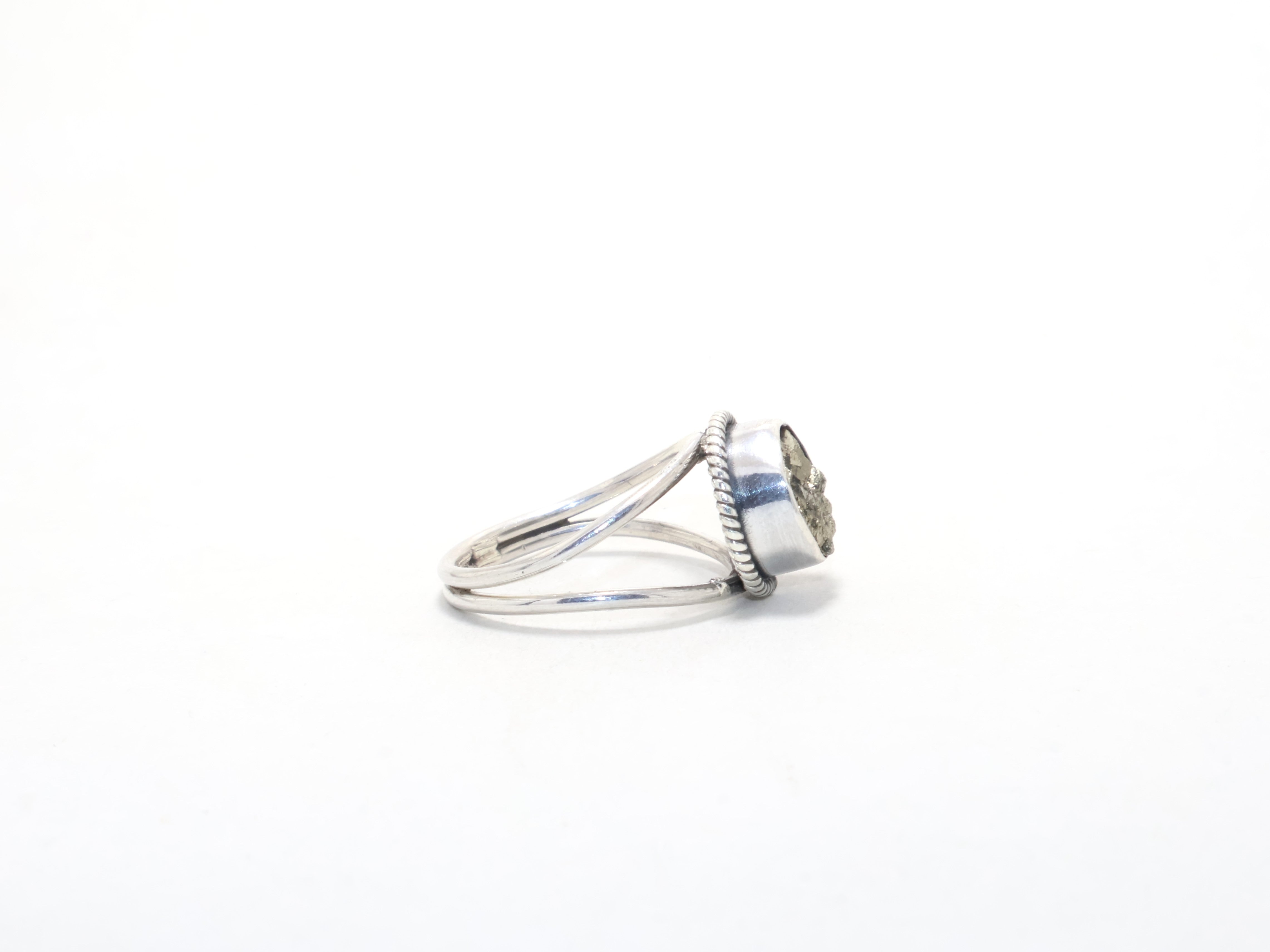 Echter roher Pyritring Designerring Versprechensring Edelsteinring 925er Sterlingsilber