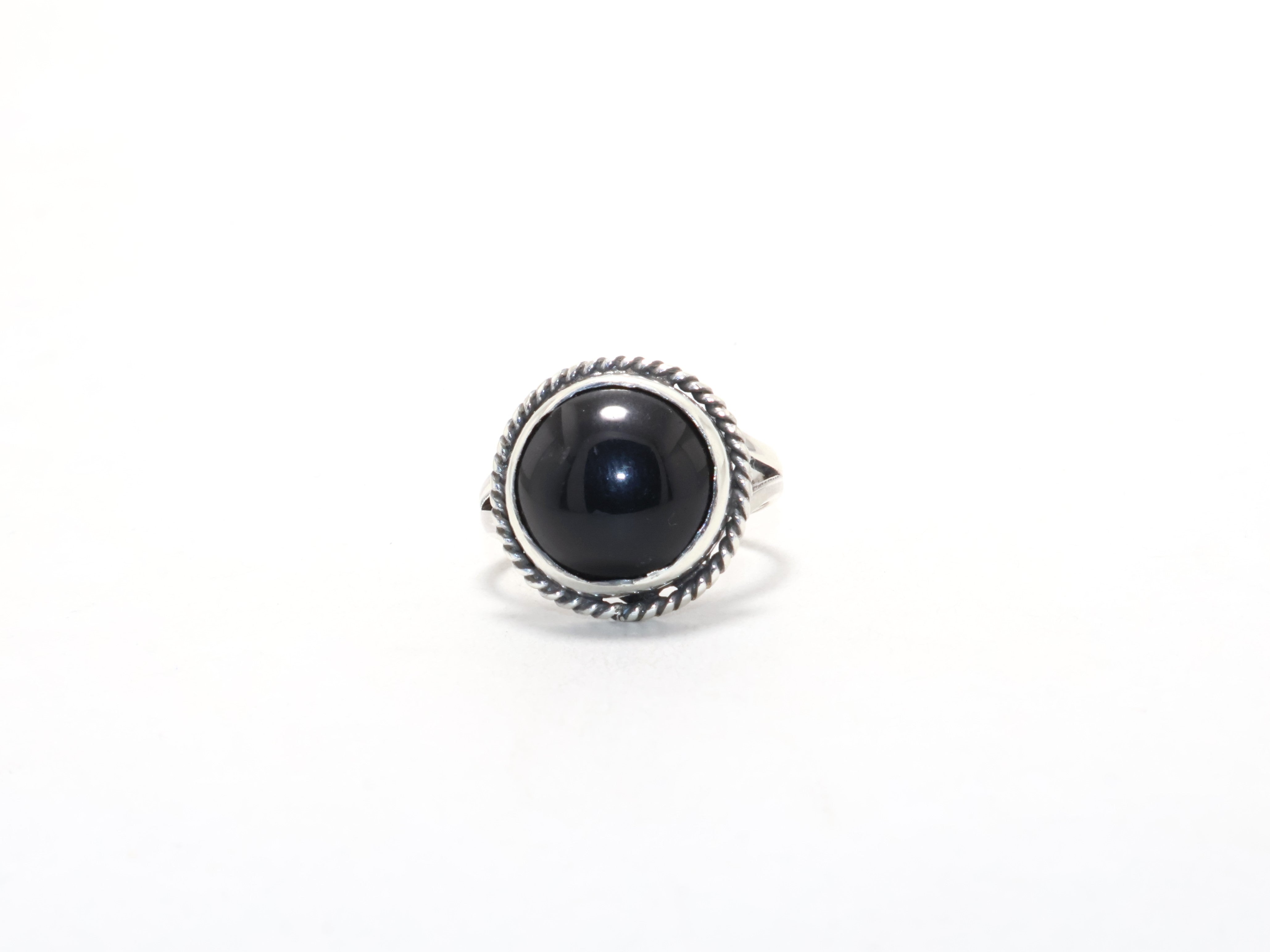 Runder schwarzer Onyx-Ring, Geburtsstein Dezember, Verlobungsring, 925er Sterling-Silber Cocktailring, Boho Edelsteinring