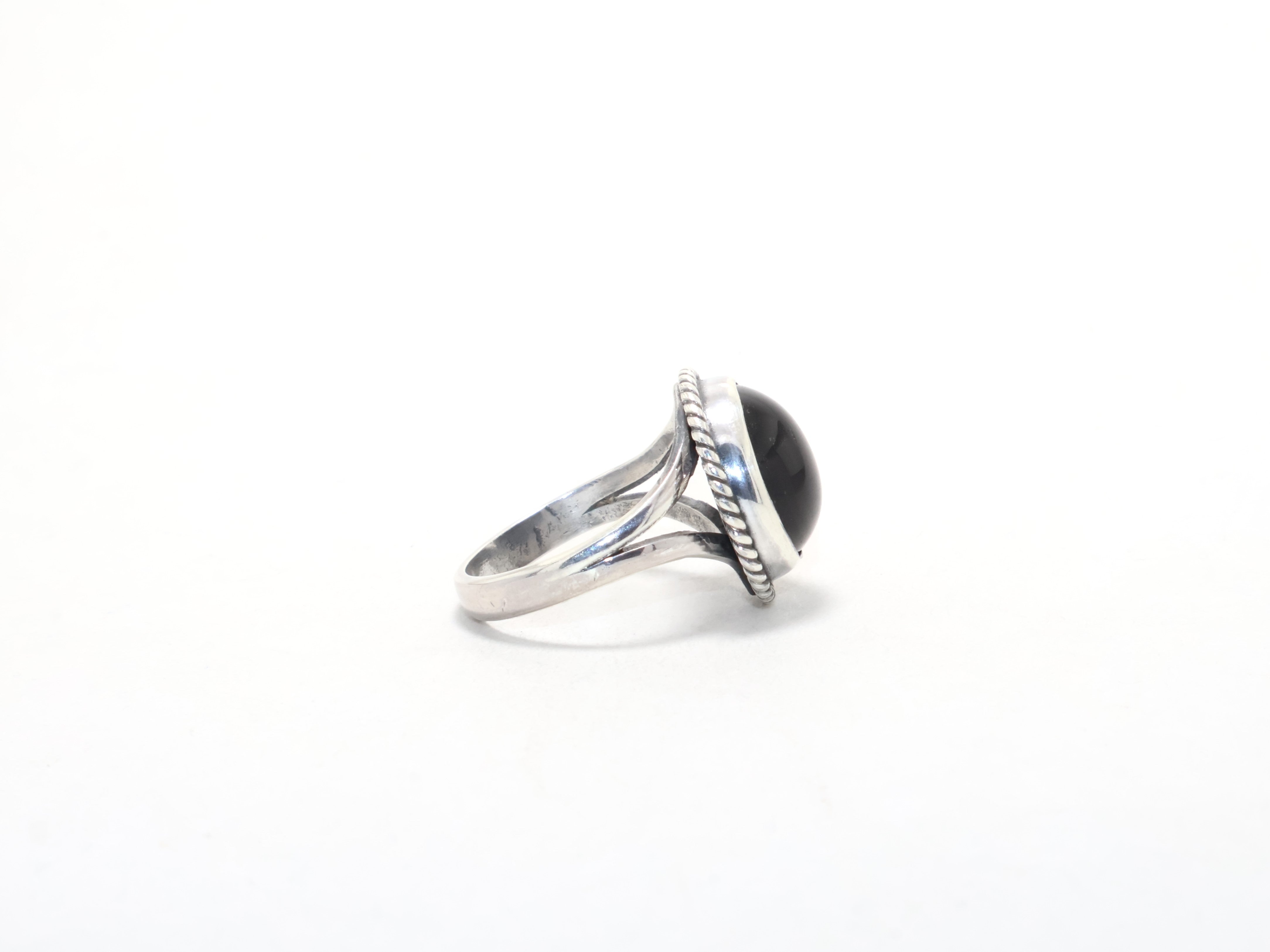 Runder schwarzer Onyx-Ring, Geburtsstein Dezember, Verlobungsring, 925er Sterling-Silber Cocktailring, Boho Edelsteinring