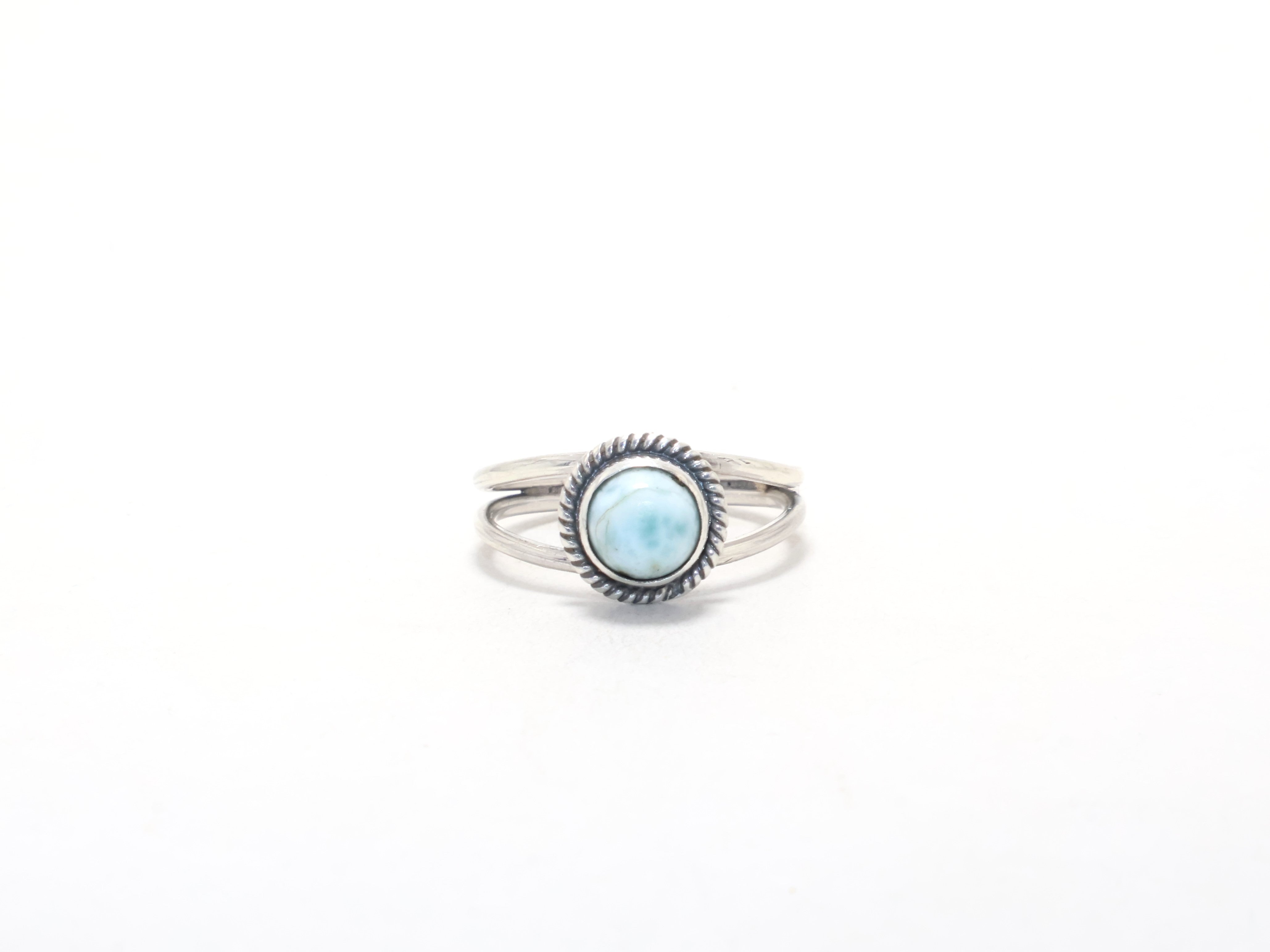 Runder Designer Larimar Ring Februar Geburtsstein Minimalistischer Ring Böhmischer Ring 925 Sterling Silber