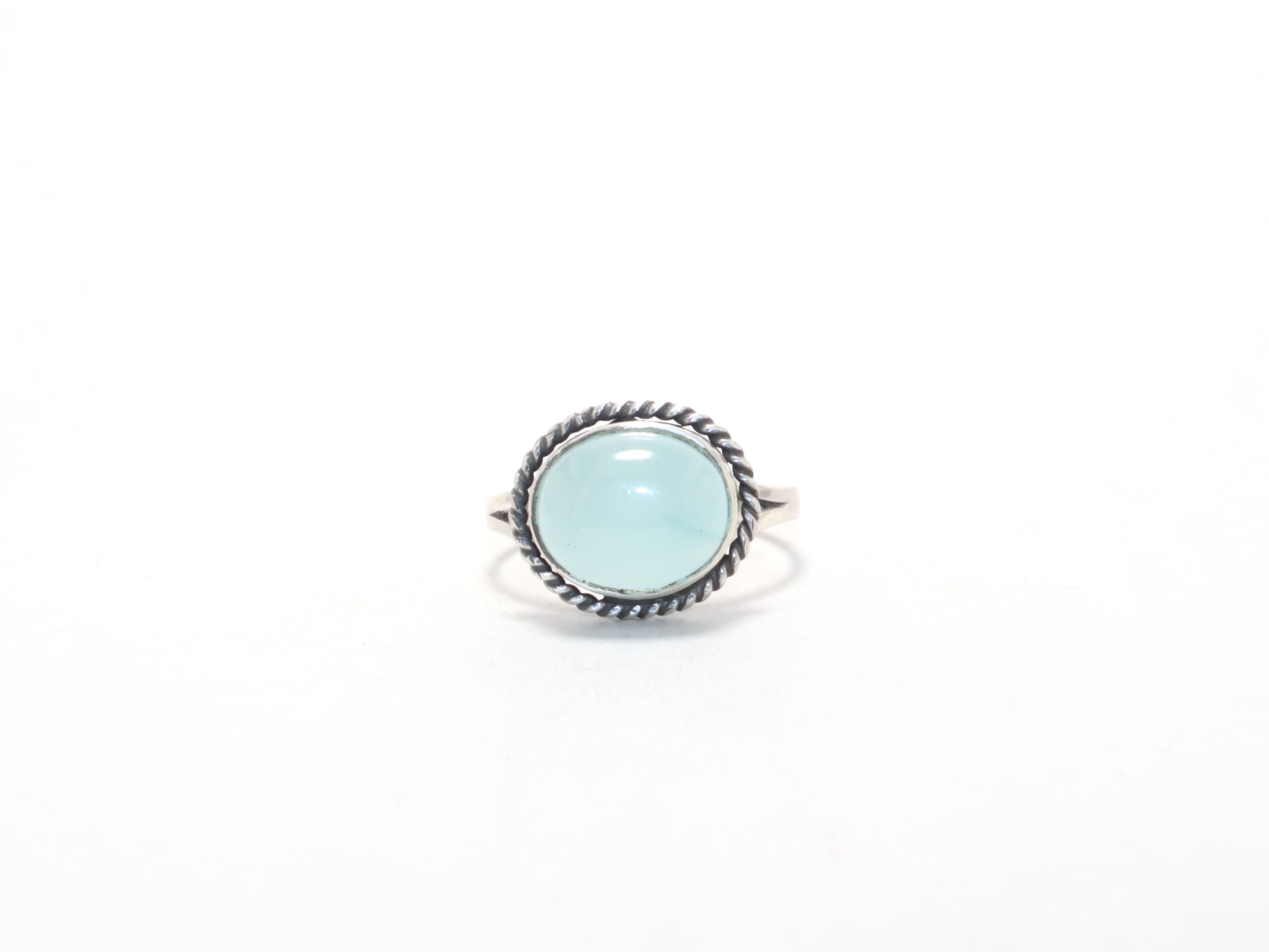 925 Zilveren Ring Aqua Chalcedoon Ring Edelsteen Sieraden Maart Geboortesteen Designer Belofte Ring Boheemse Ring Cadeau-item