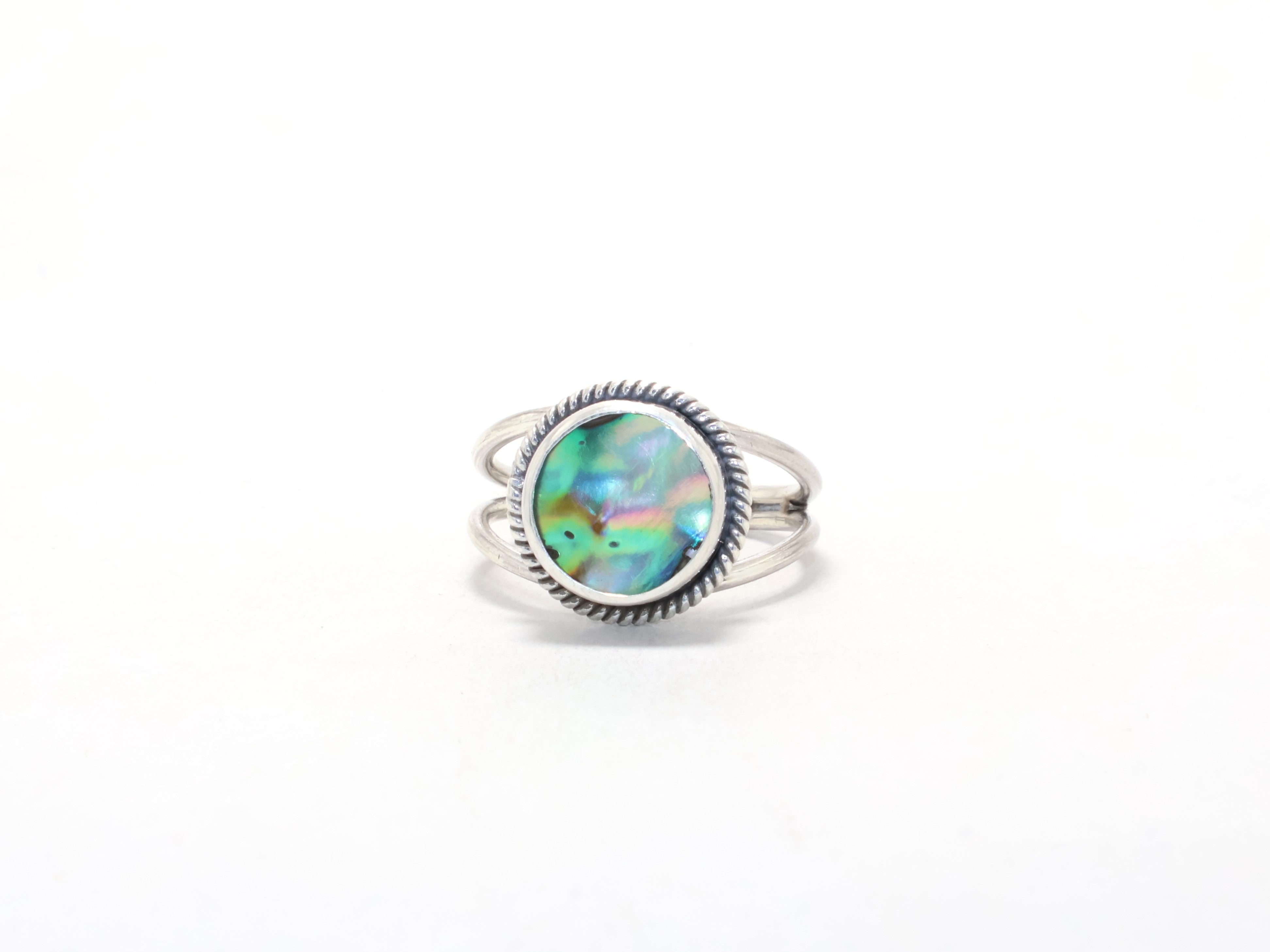 Designer Abalone Shell Ring Genuine Gemstone Crystal Ring Gift Item 925 Sterling Silver