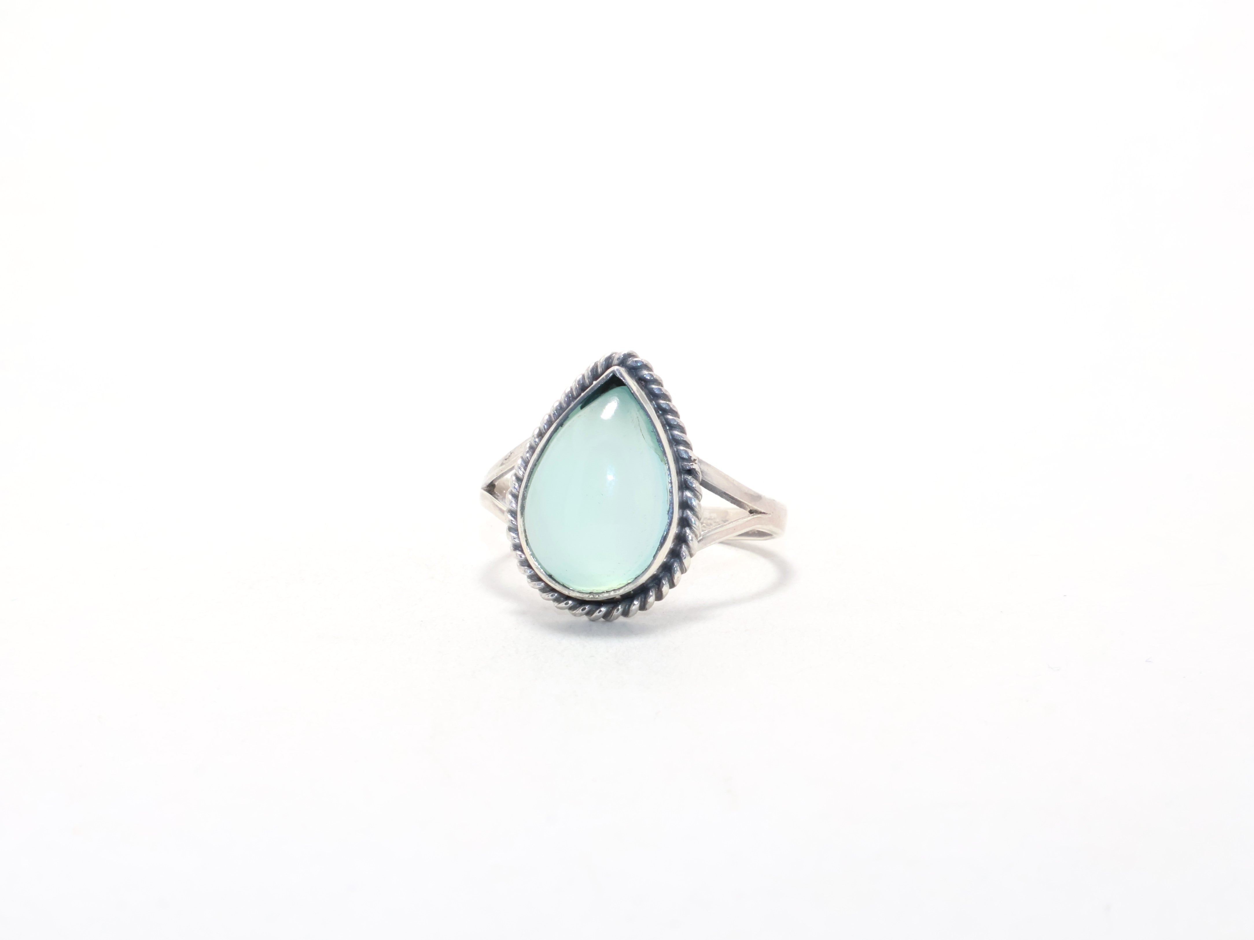Druppelvormige Aqua Chalcedoon Ring 925 Sterling Zilver Handgemaakte Ring Cadeau Voor Haar Beloftering Verfijnde Ring Edelsteen Ring