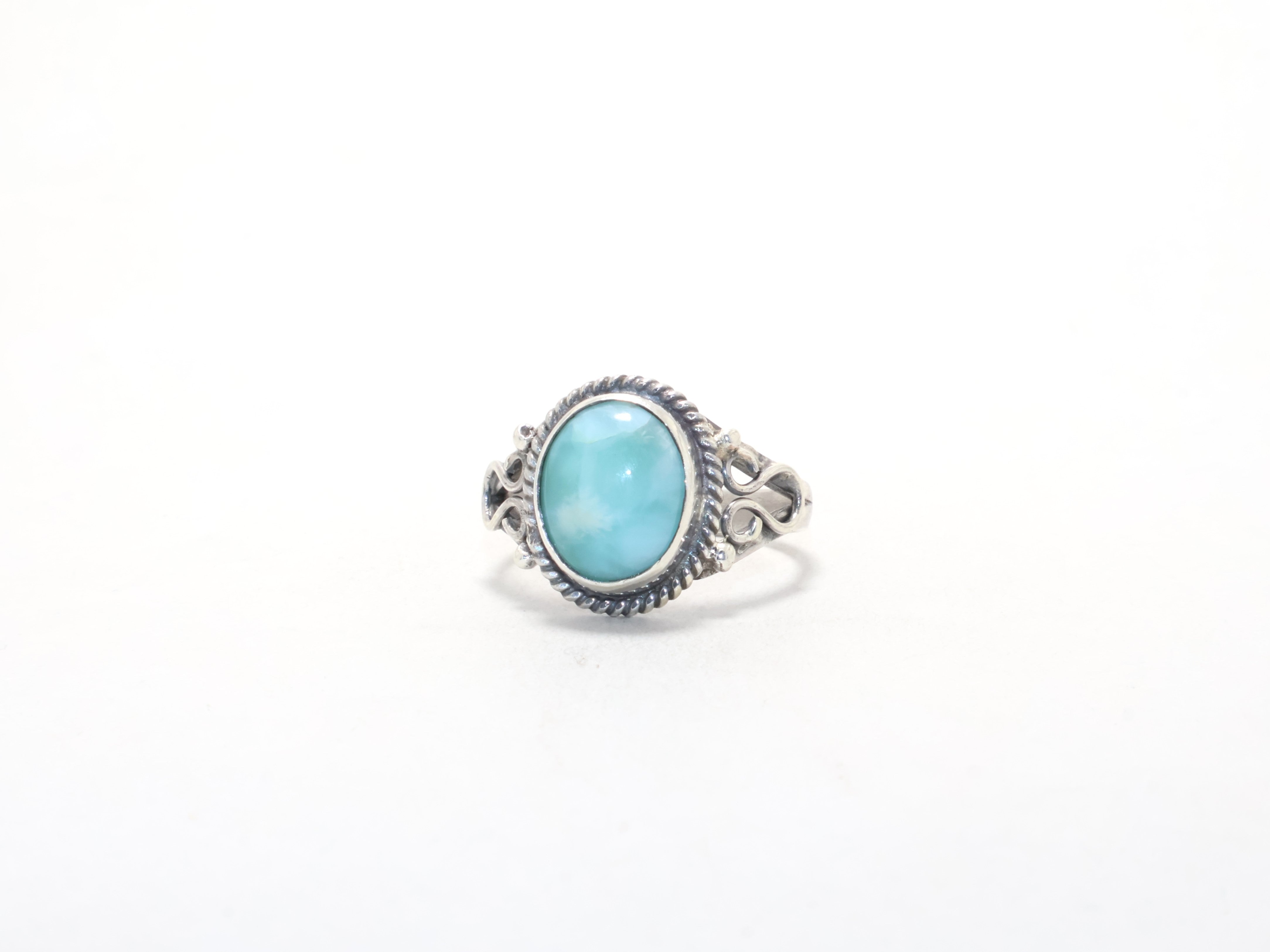 Designer Oval Larimar Ring Zierlicher minimalistischer Edelsteinring 925 Sterling Silber Geburtssteinring Geschenk für sie