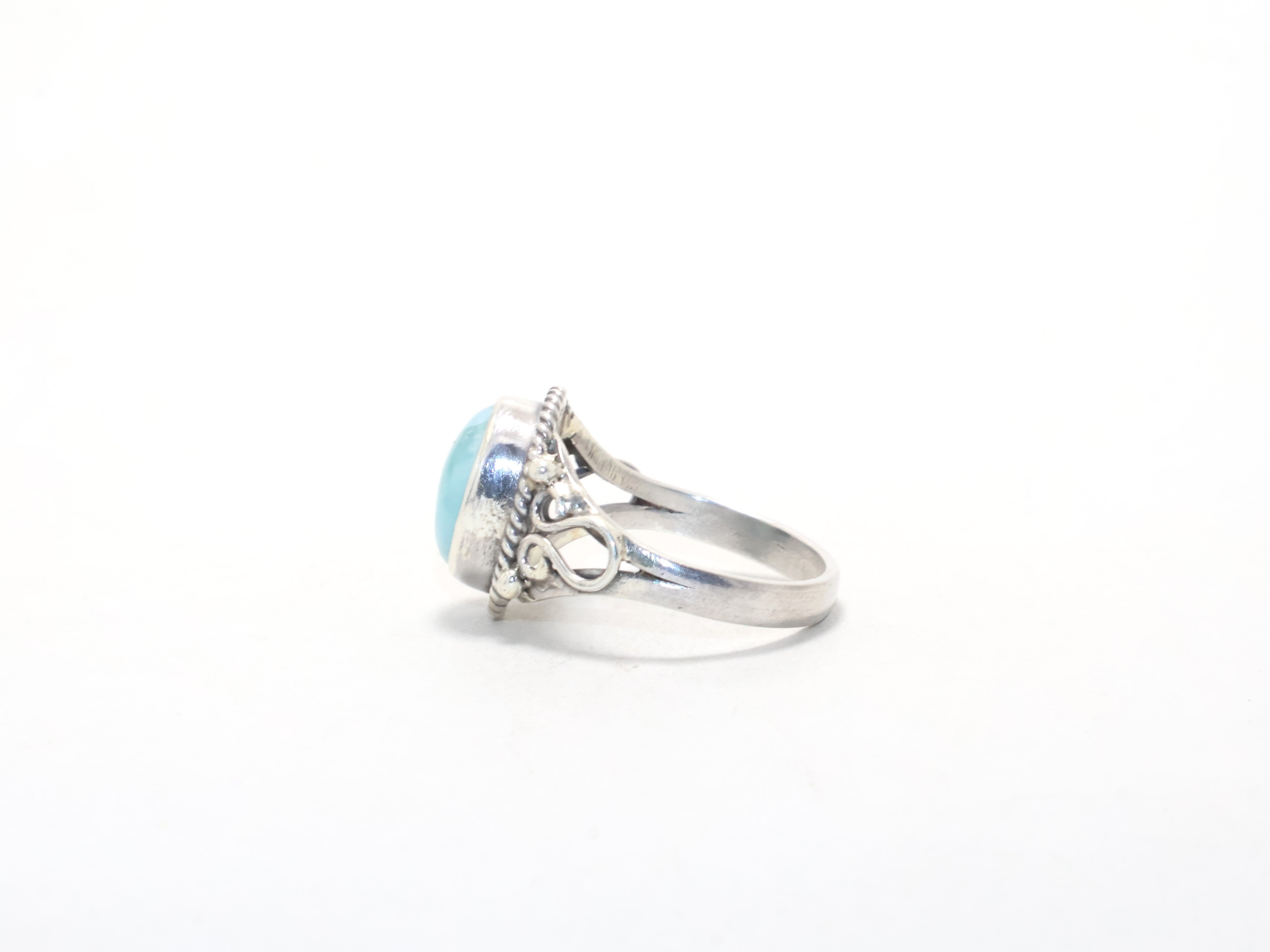 Designer Oval Larimar Ring Zierlicher minimalistischer Edelsteinring 925 Sterling Silber Geburtssteinring Geschenk für sie