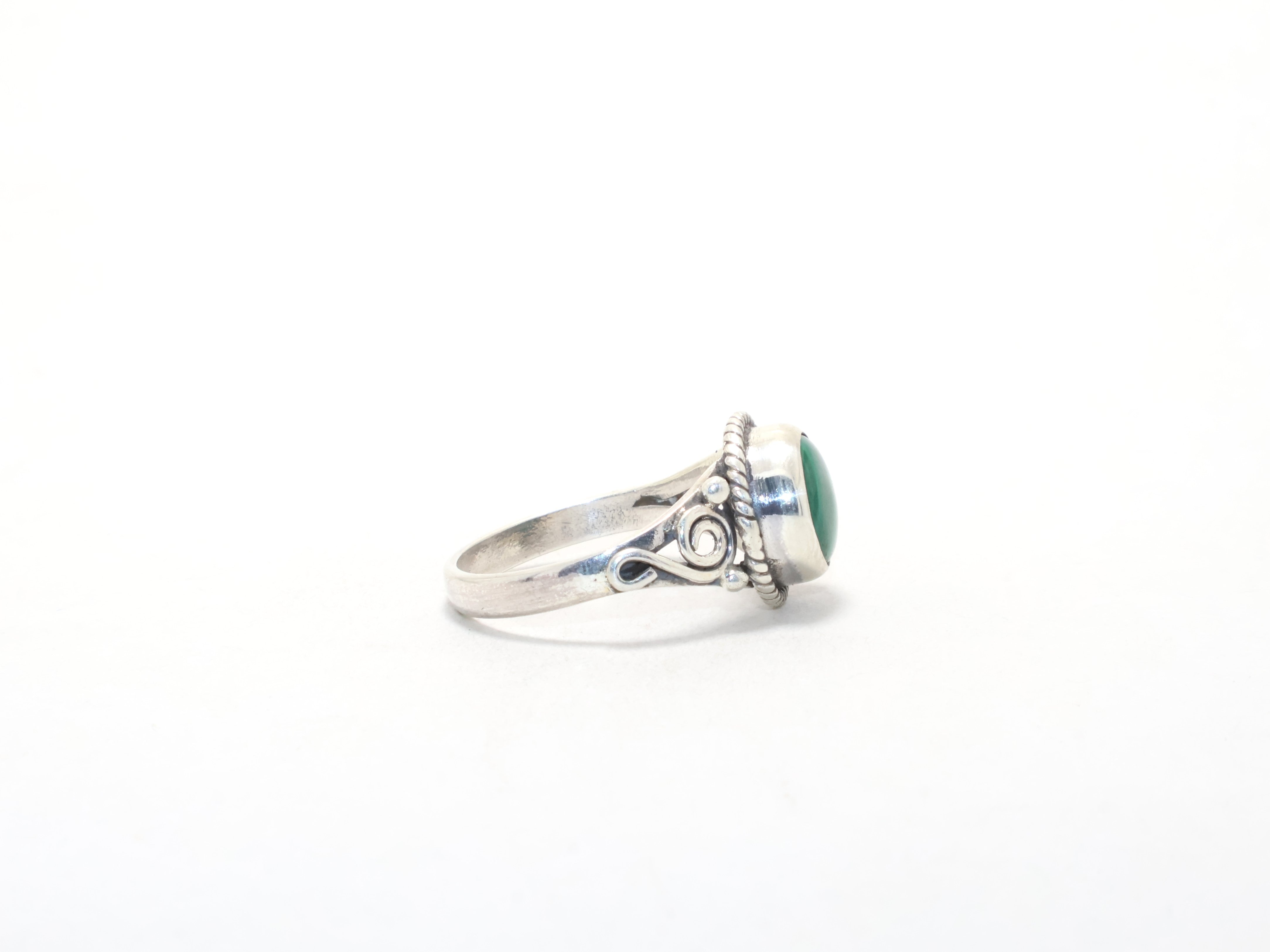 Sterling Silber Malachit Ring Grüner Edelstein Böhmischer Schmuck Verlobungsring Handgemachter Ring