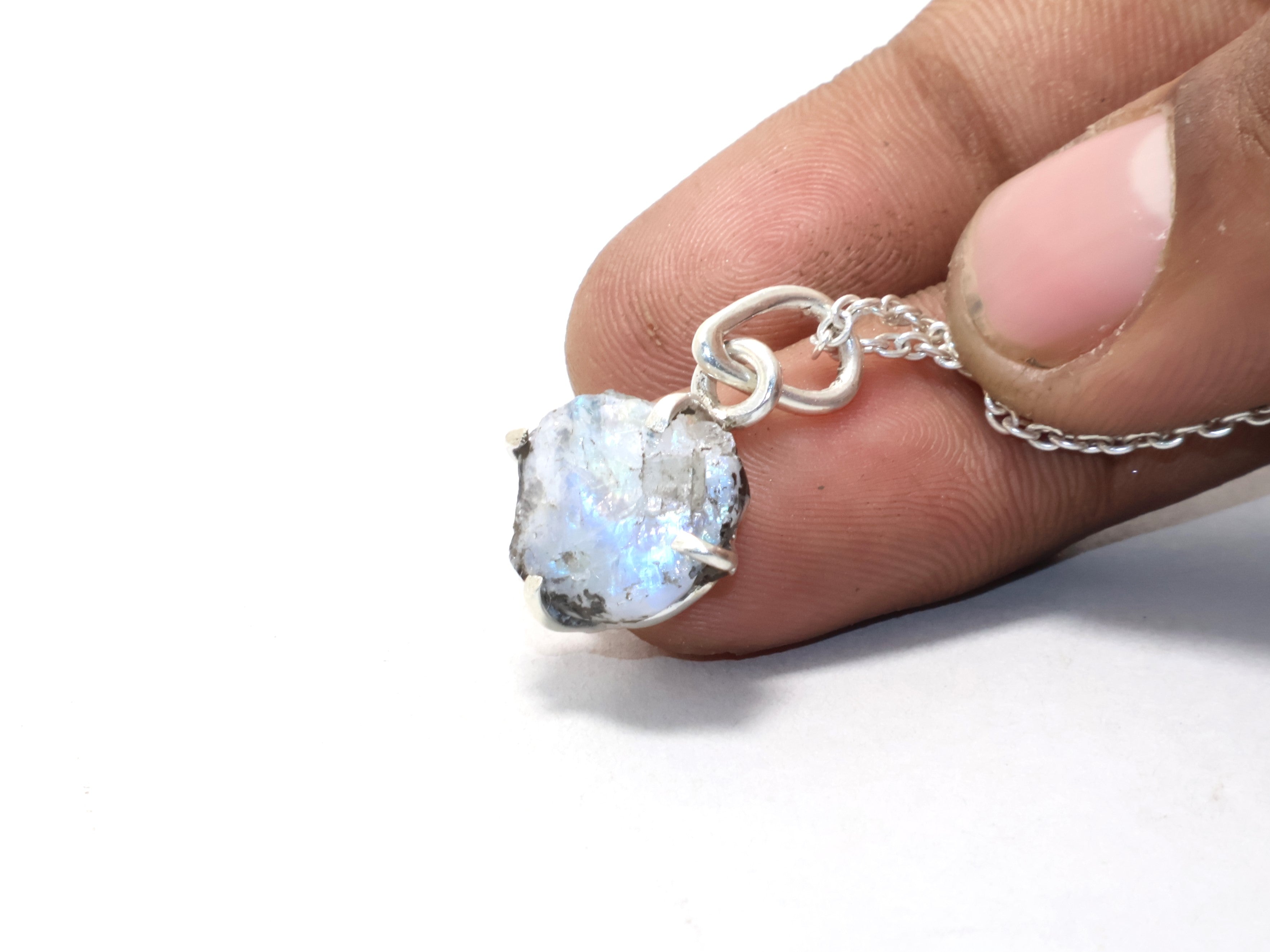 Raw Moonstone Necklace Moonstone Pendant Necklace June Birthstone Necklace Genuine Gemstone Jewelry Gift For Her 925 Sterling Silver