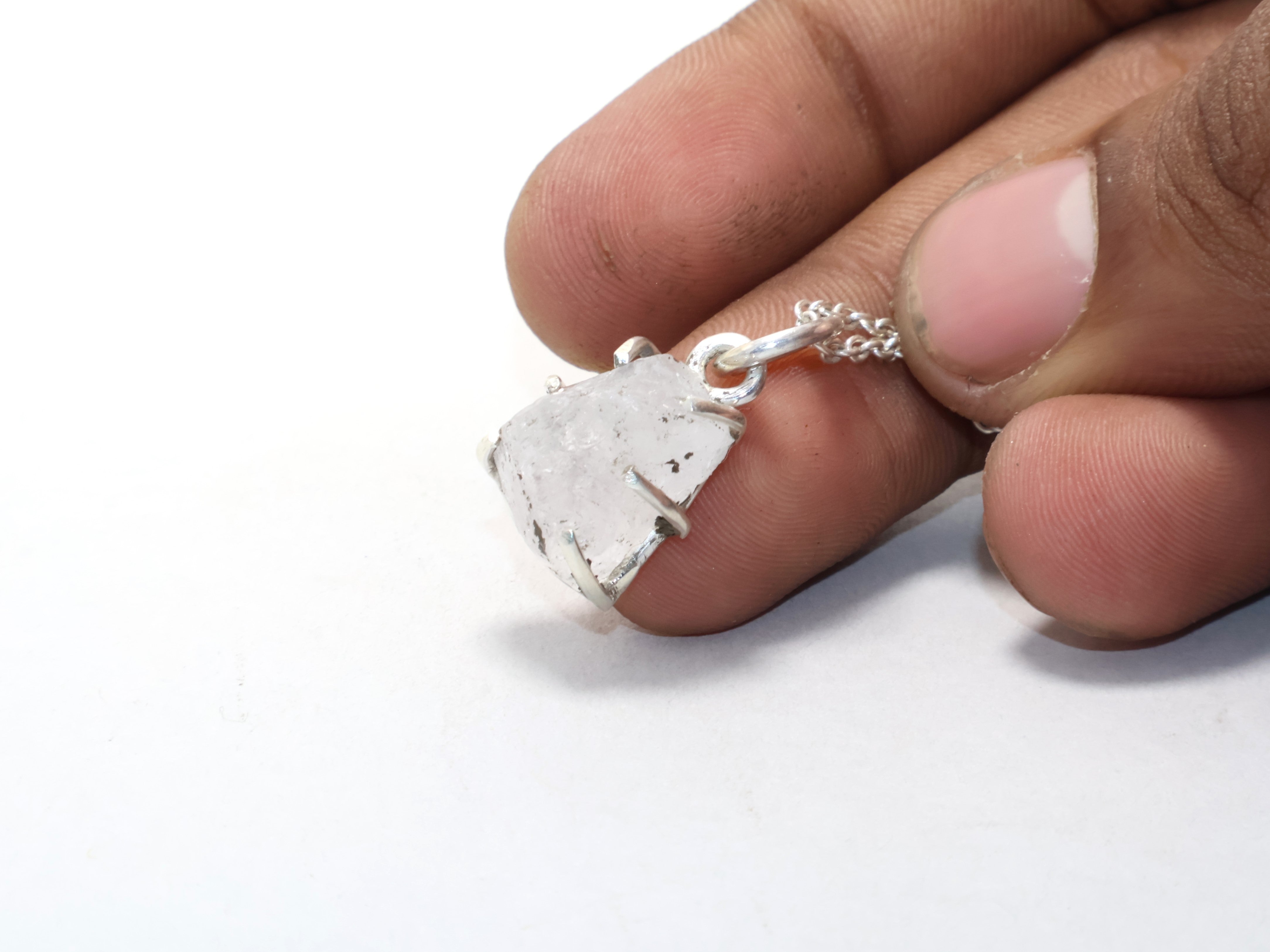 Natural Crystal Quartz Silver Necklace Minimalist Necklace Genuine Crystal April Birthstone Necklace Sterling Silver Gemstone Jewelry