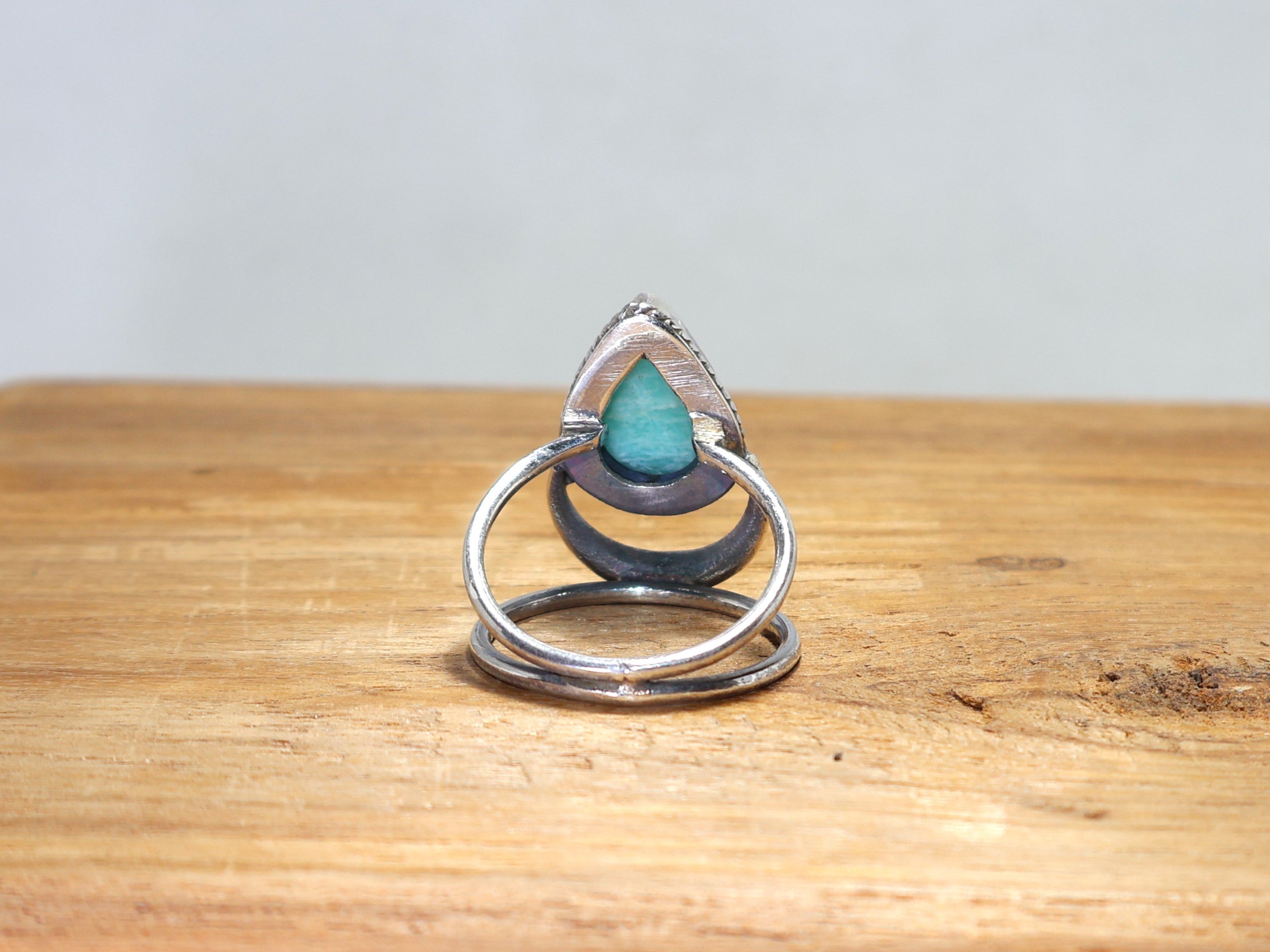 Natur Amazonit 925 Sterling Silber Ring Blauer Edelstein Geburtssteinring Einzigartiger Ring Geschenk für Sie Tropfenförmiger Amazonit-Ring