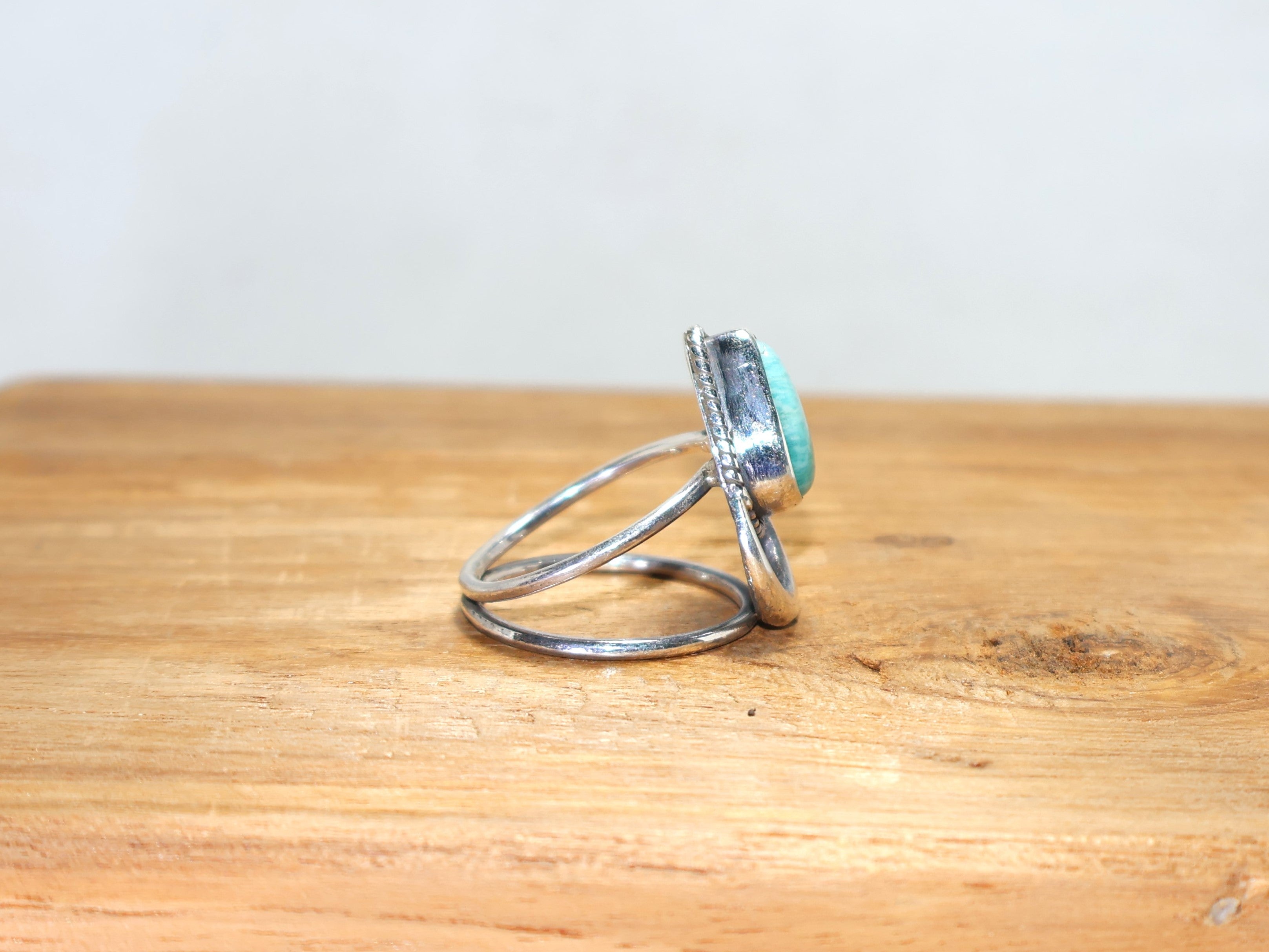 Natur Amazonit 925 Sterling Silber Ring Blauer Edelstein Geburtssteinring Einzigartiger Ring Geschenk für Sie Tropfenförmiger Amazonit-Ring