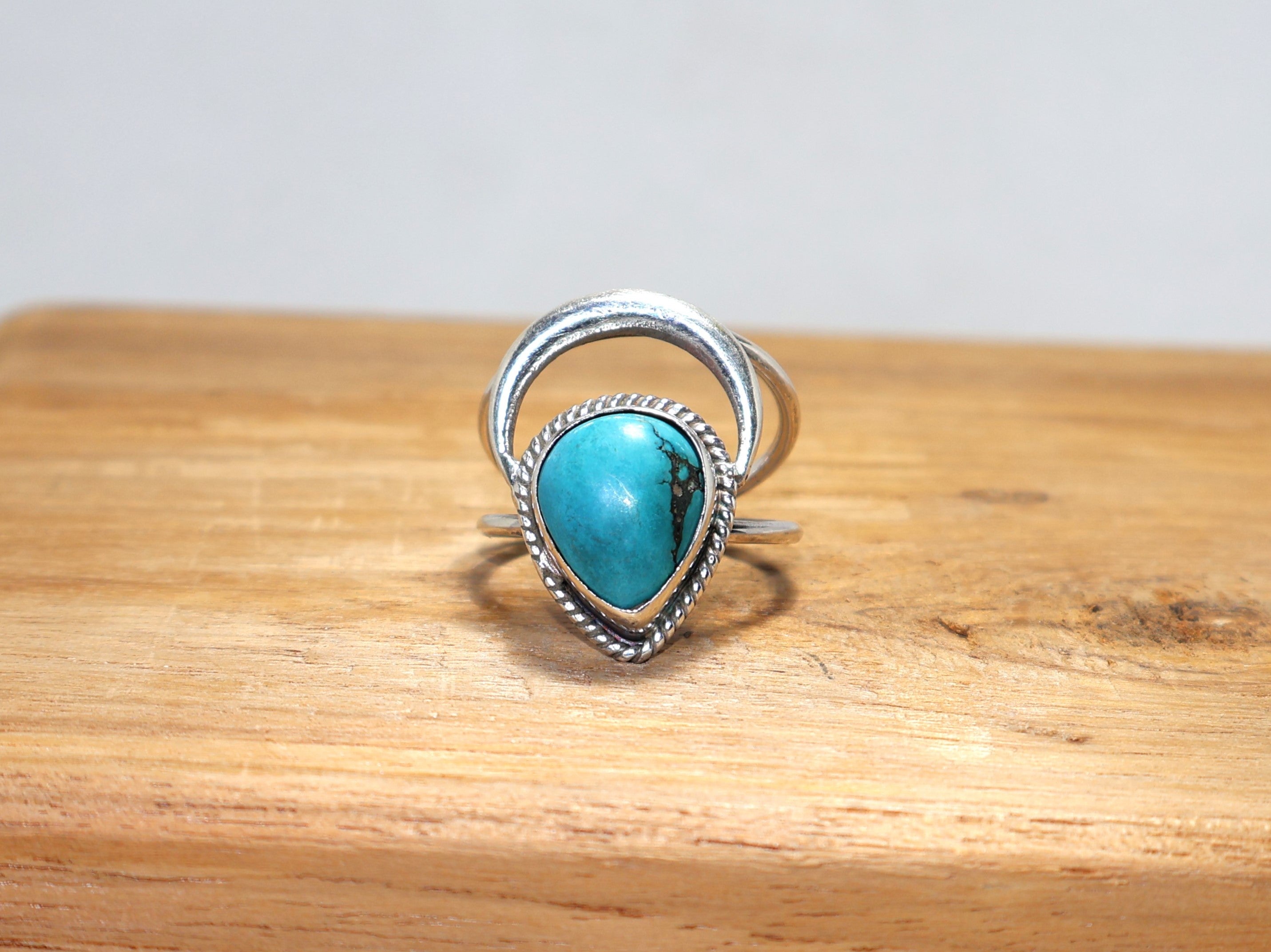 Türkis-Tropfenring, Birnenform, grüner Edelsteinring, 925 Sterling Silber Ring, Boho-Geschenk für Sie, handgefertigter Silberring